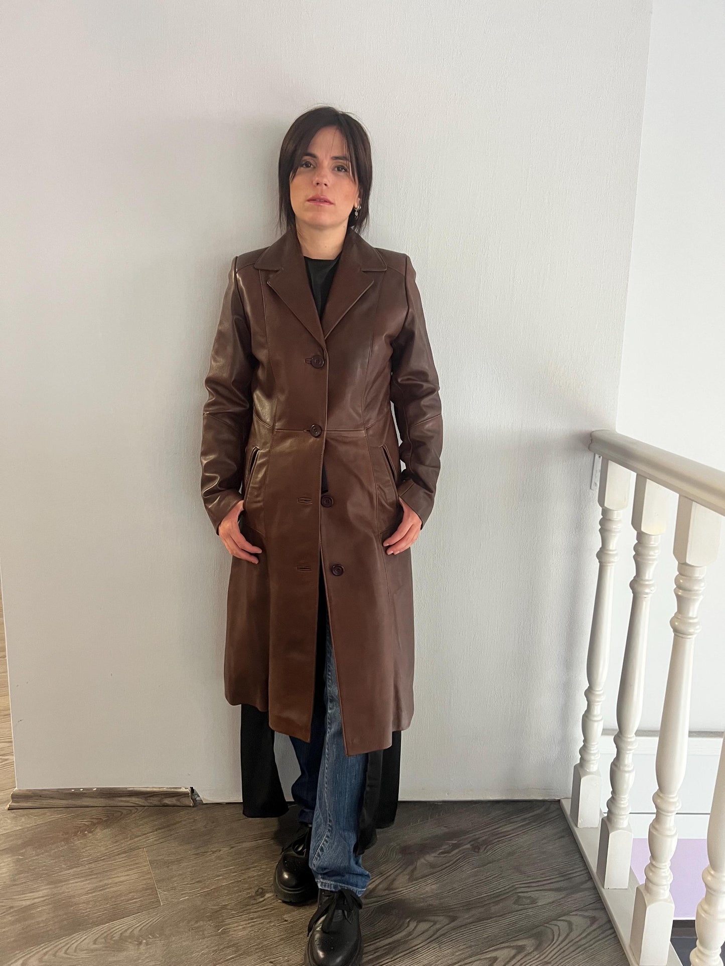 Handmade Nappa Lamb Leather Coat - Tobacco Brown - Made in Greece