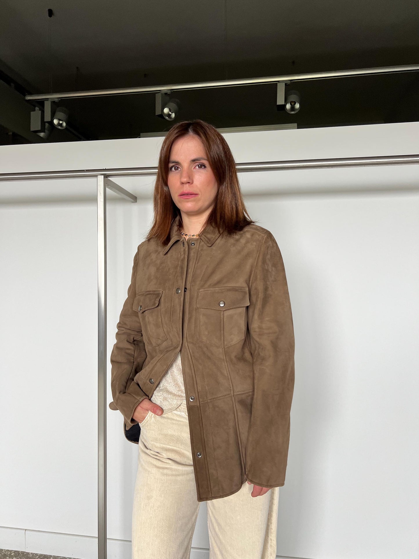 Mocca Suede Leather Over Shirt: Warm Velour Hide, Handmade in Greece.