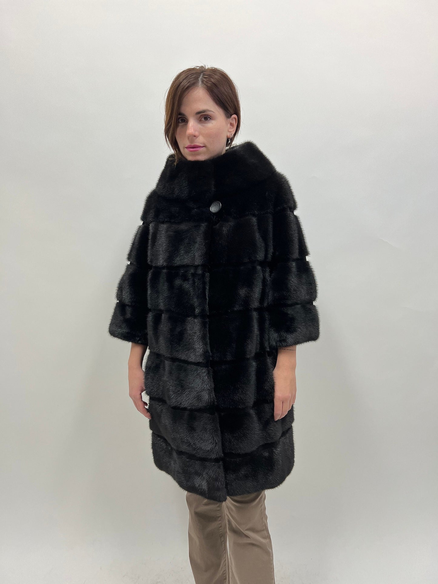 Saga Mink Fur Coat: Black Sheared Stripe Jacket