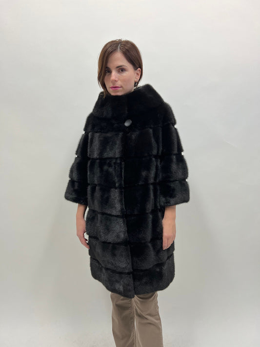 Saga Mink Fur Coat: Black Sheared Stripe Jacket