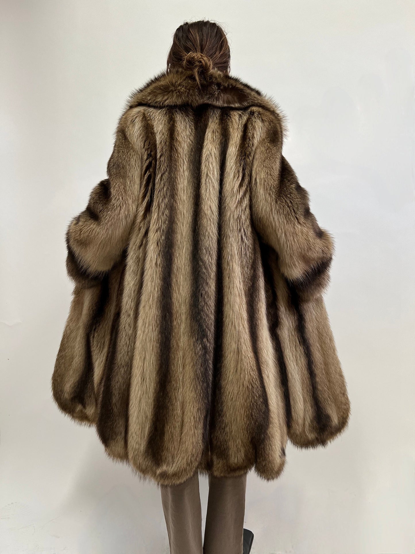 Real Raccoon Fur Coat: Choco Brown Full Length Godet