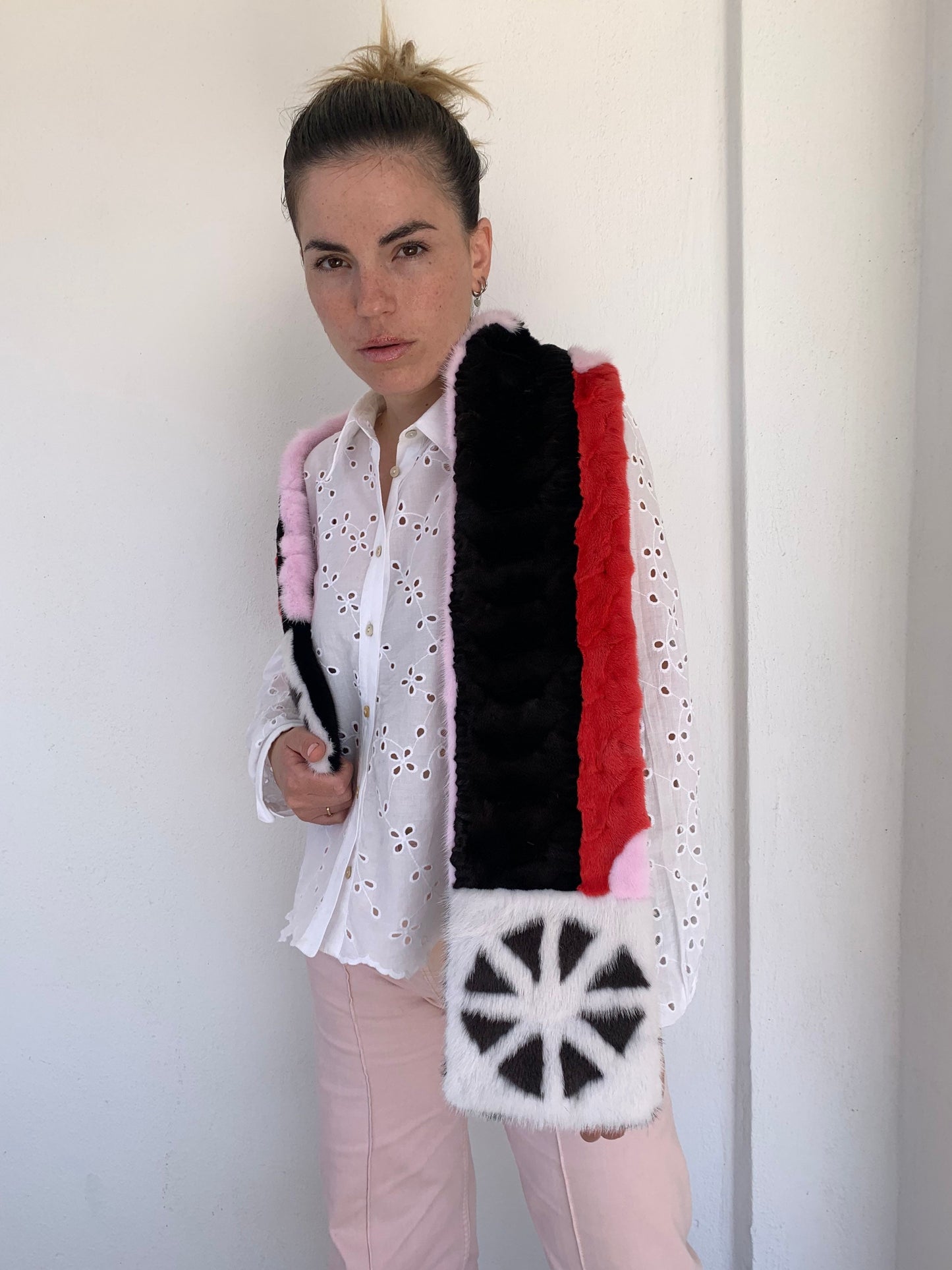 Multicolored Mink Fur Scarf: Genuine Long Fur Stole