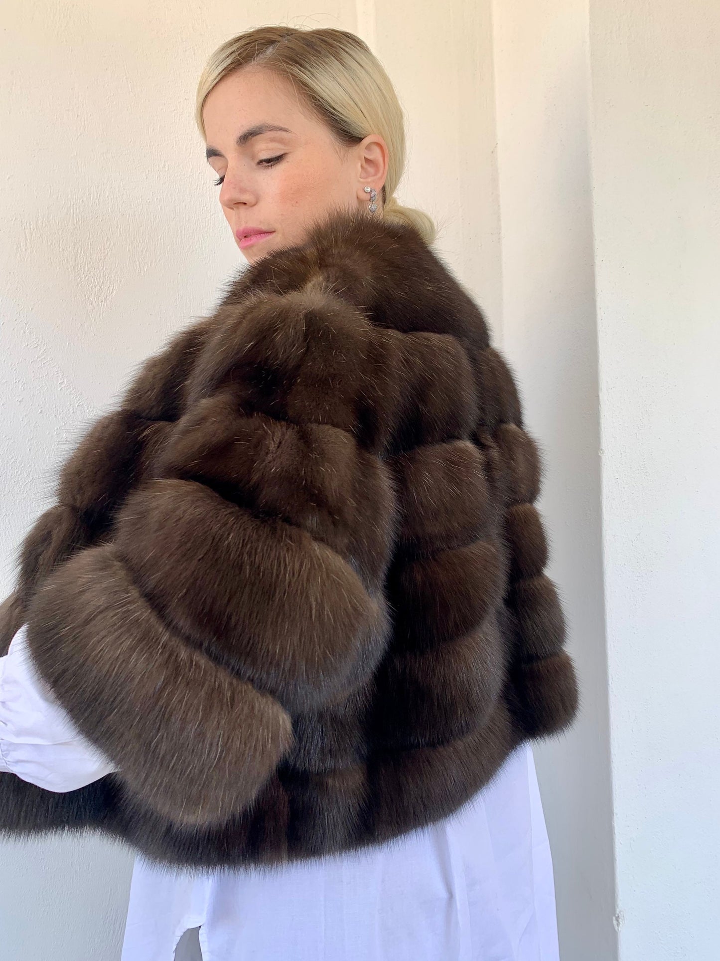 Real Sable Barguzinsky Bolero: Brown Fur, Leather Trim, Cashmere Lining