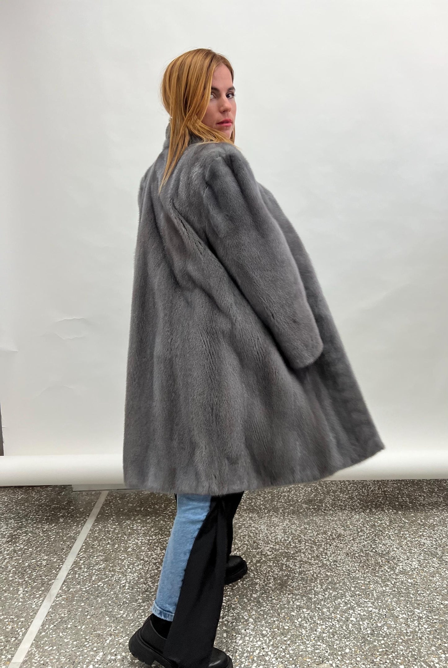 Silver Mink Fur Coat: Handmade Gray Saga Mink Jacket