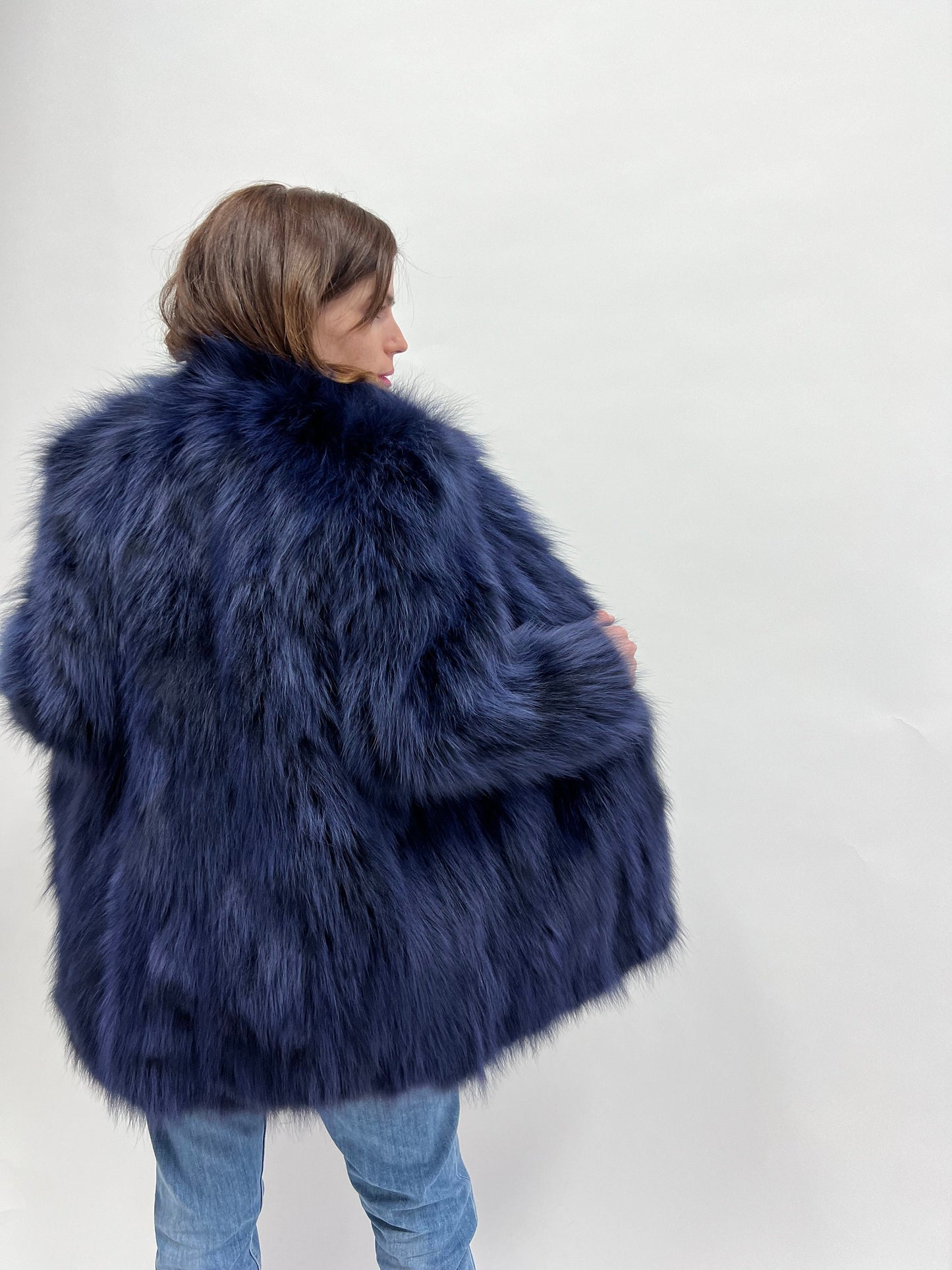 Real Denim Blue Fox Fur Coat - Winter Luxury