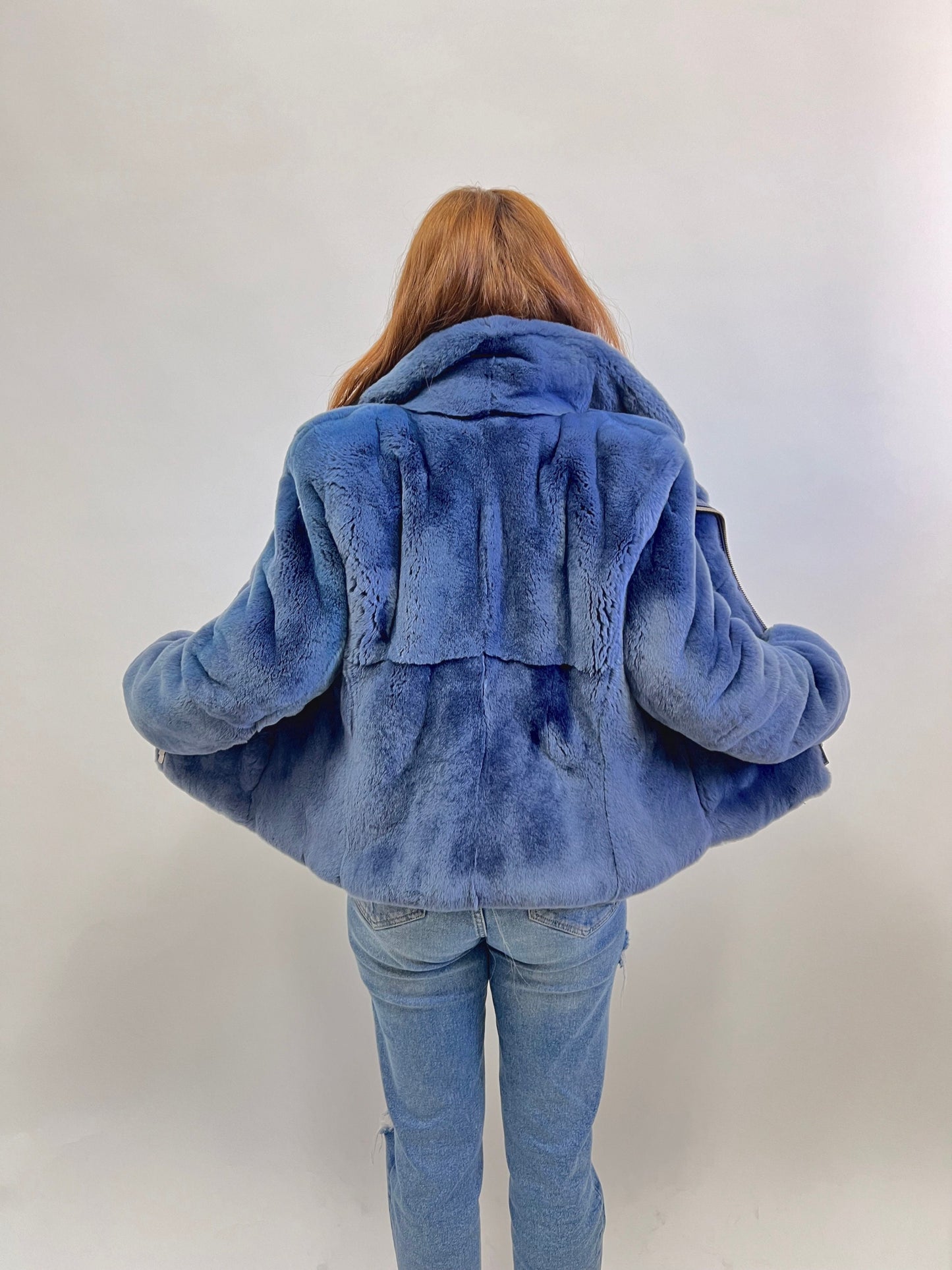 Rex Rabbit Fur Biker Jacket: Silver Hardware, Luxury Women's Gift