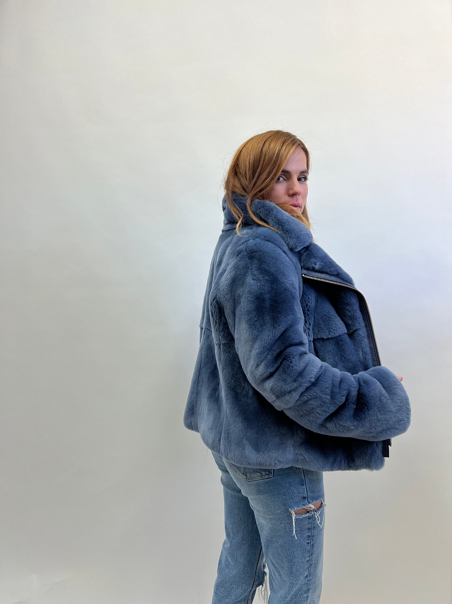 Rex Rabbit Fur Biker Jacket: Silver Hardware, Luxury Women's Gift