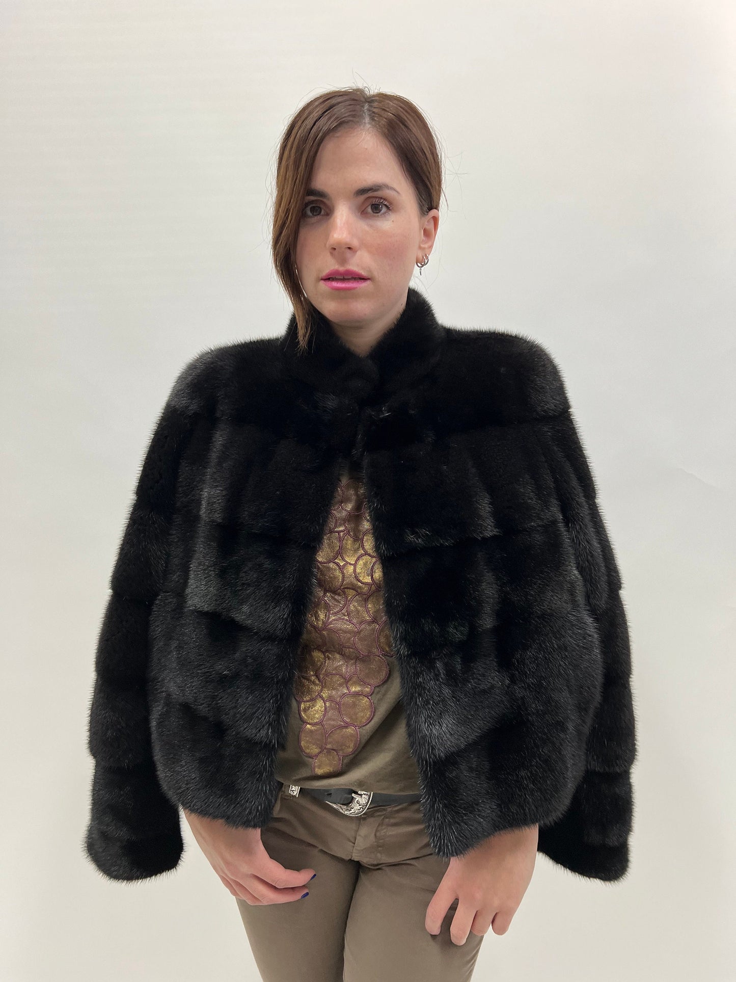 Blackglama Mink Fur Bolero Jacket: Black Horizontal Collar
