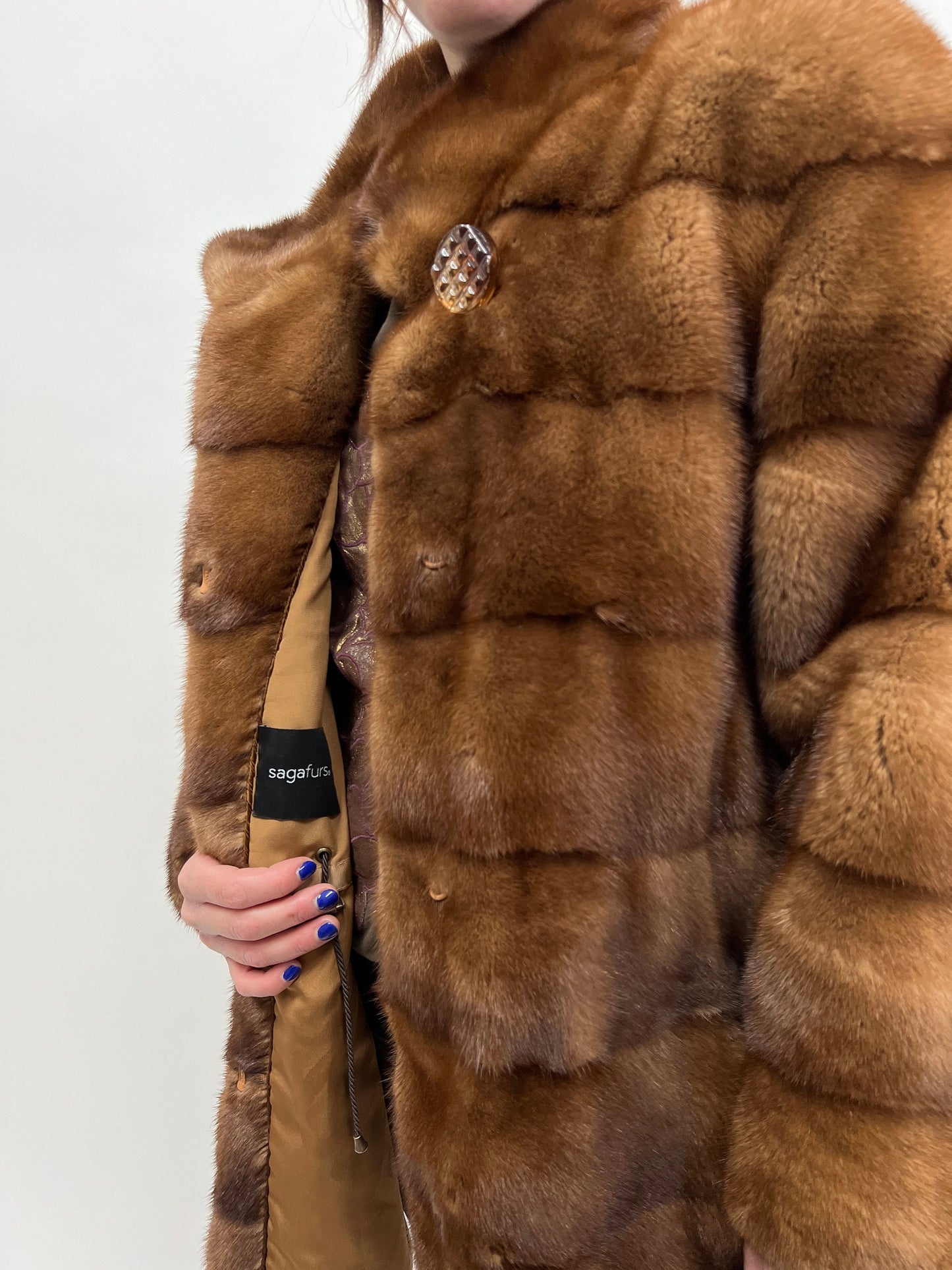 Golden Mink Fur Coat: Saga Lavish Full Skin Jacket, Size Medium