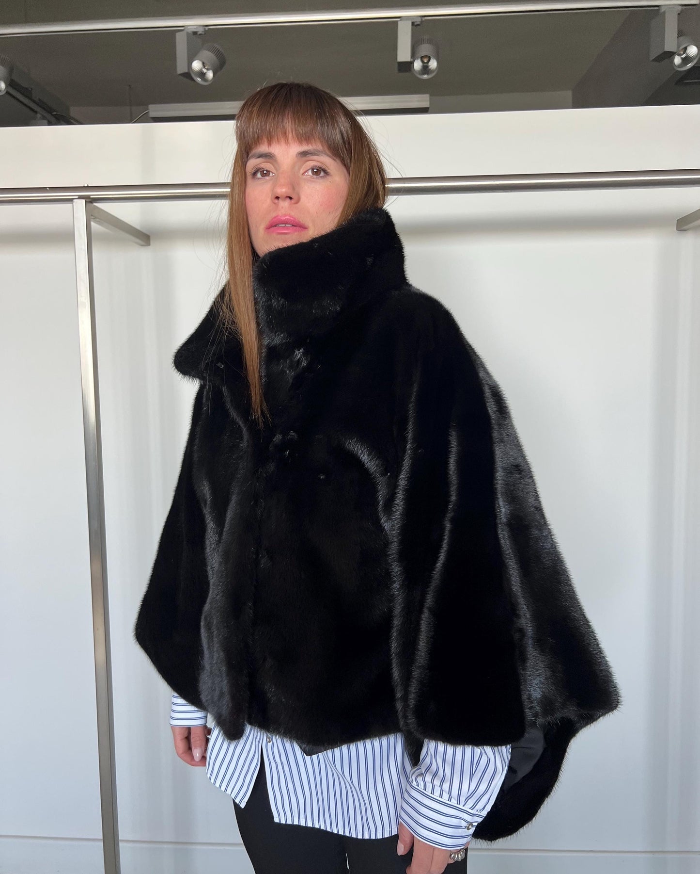 Black Mink Fur Bolero Jacket - Saga Mink Collar - Handmade