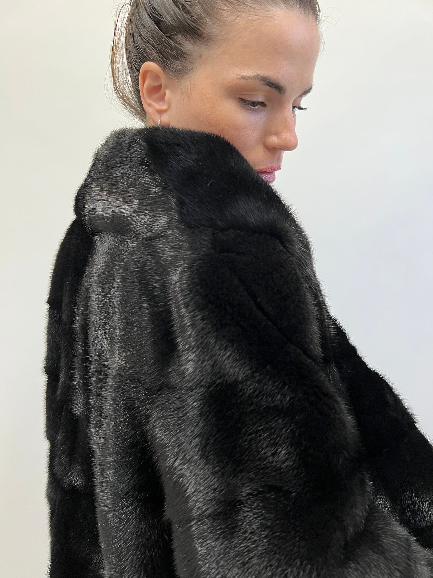 Real Mink Fur Coat: Black Horizontal Full Skin Jacket