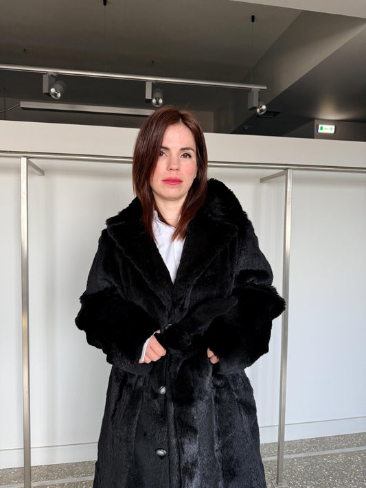 Handmade Black rex rabbit Fur Jacket:Reversible  super warm Sheepskin Coat