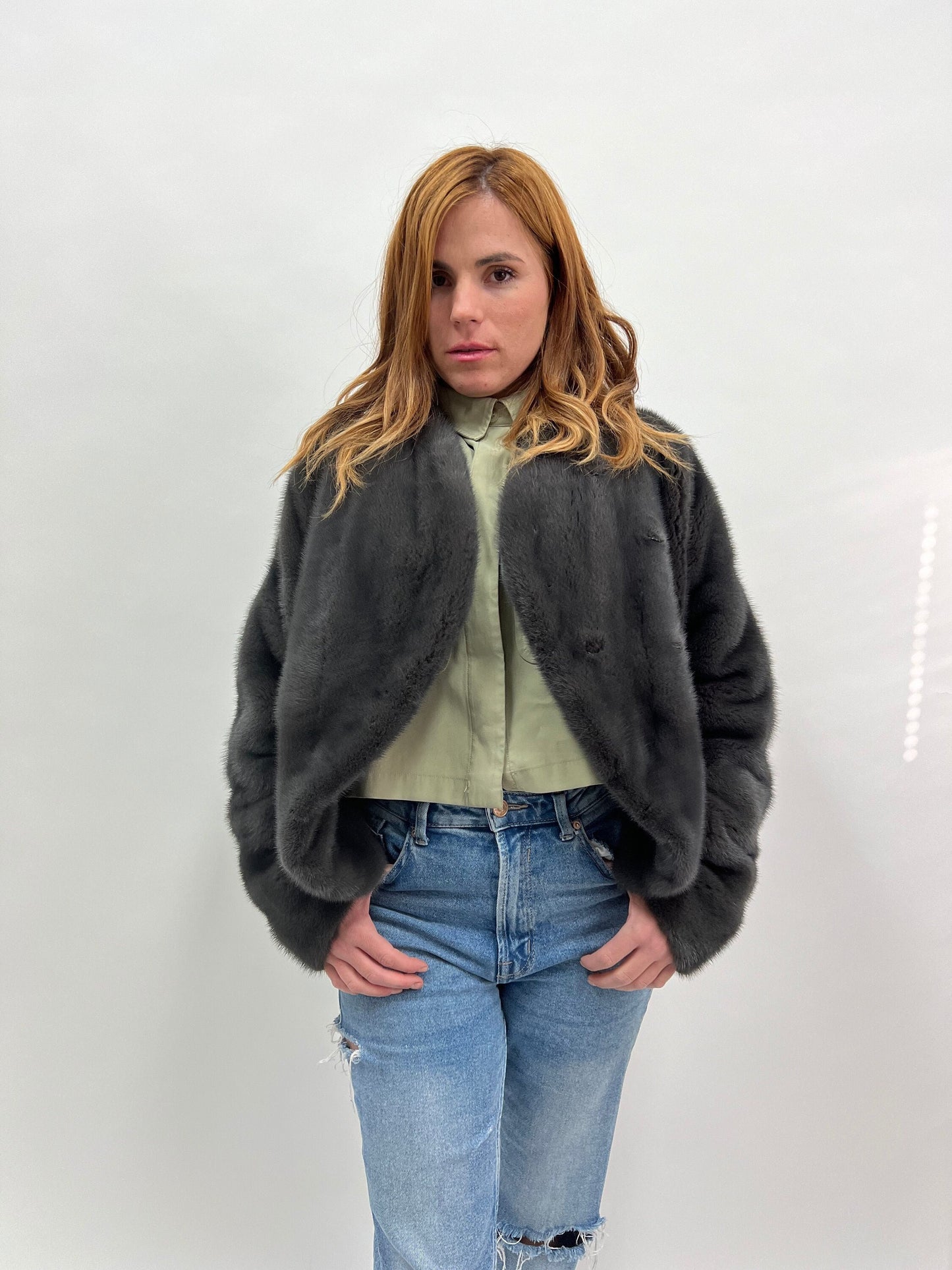 Graphite Mink Fur Bolero Jacket - Collarless Gray Luxury Fur