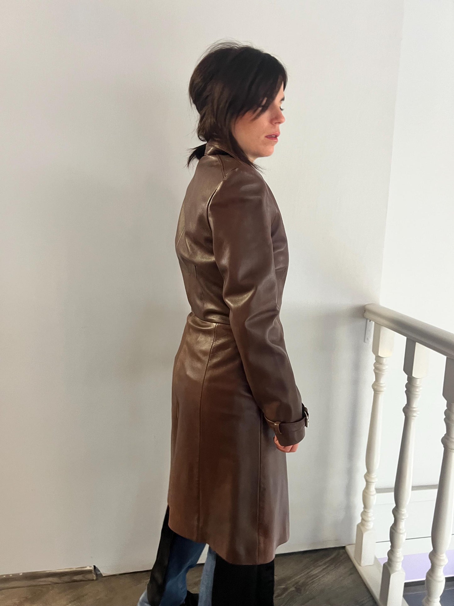 Handmade Nappa Lamb Leather Coat: Buttery Brown Tobacco Duster