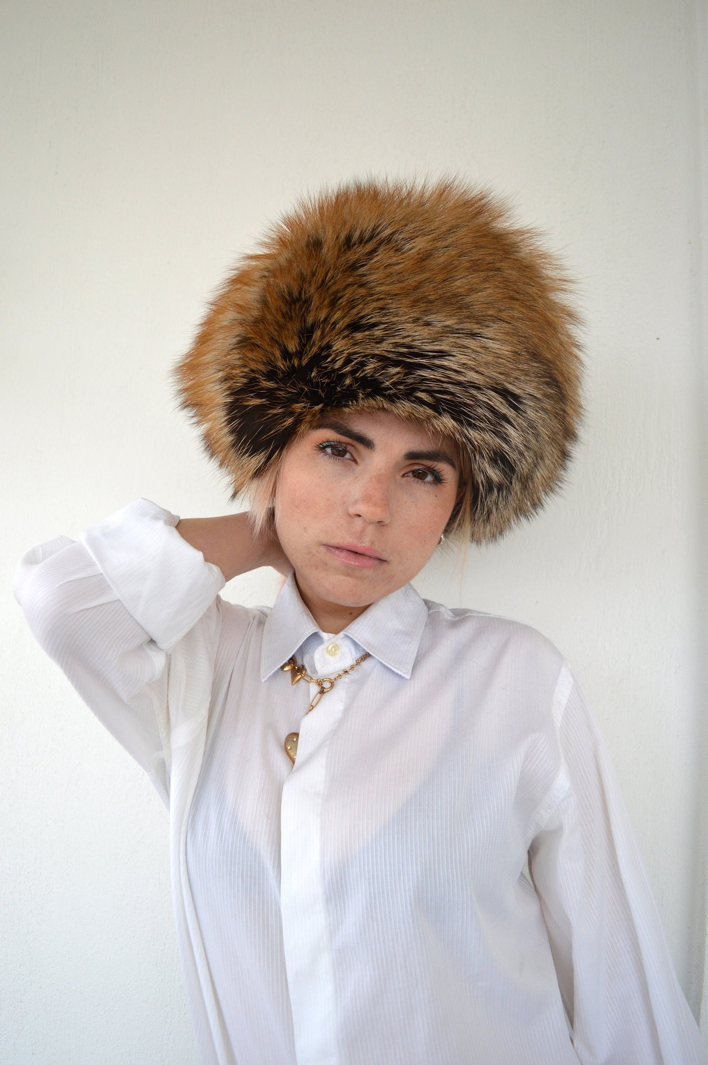 Real Golden Fox Fur Cossack Hat - Winter Head Warmer