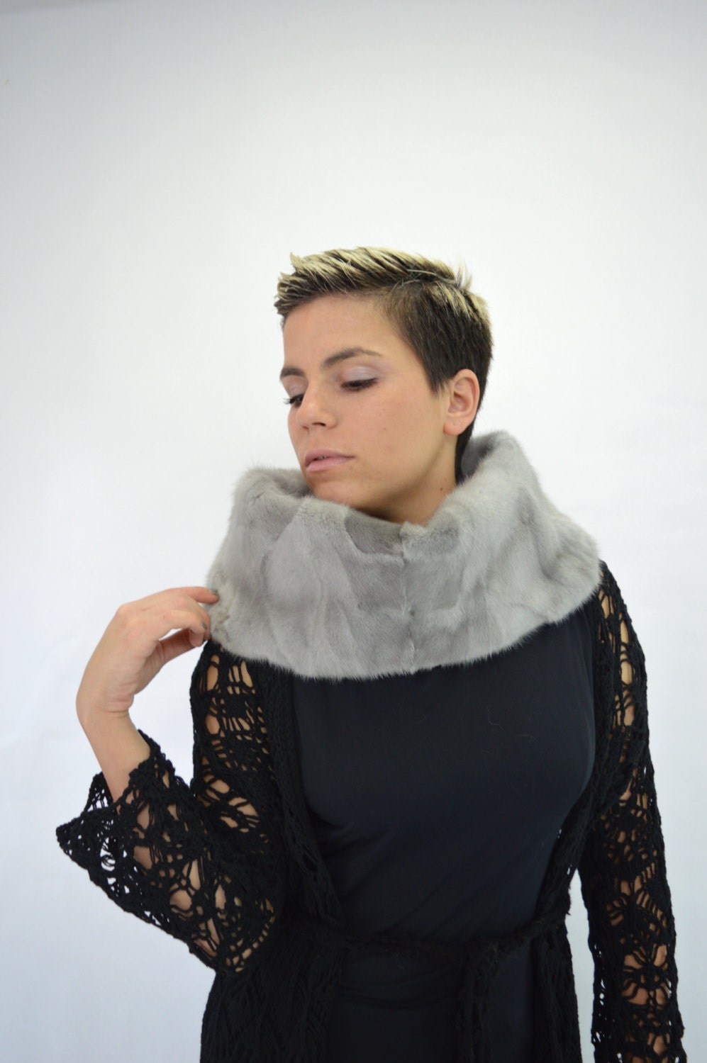 Sapphire Mink Fur Cowl: Handmade Loop Scarf