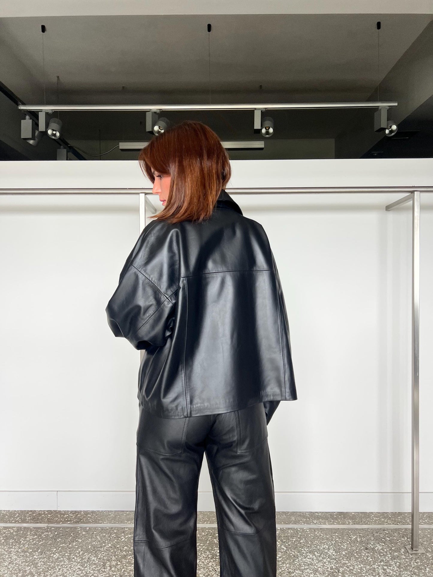 Handmade Black Nappa Leather Jacket: Boxy Zip Up Blazer