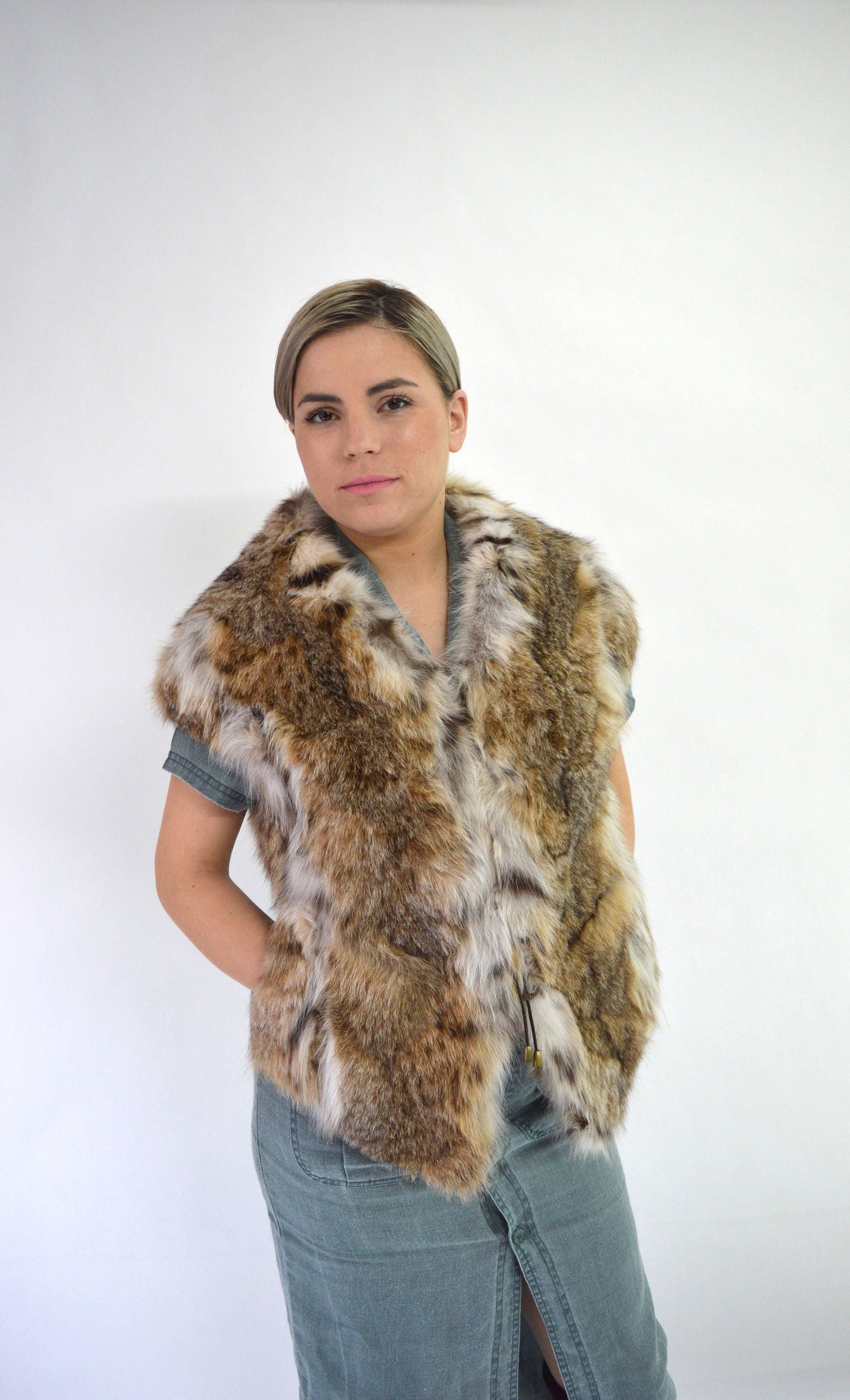 Gris Fox Fur Stole - Real Fur Bolero Shawl - Size 8-10