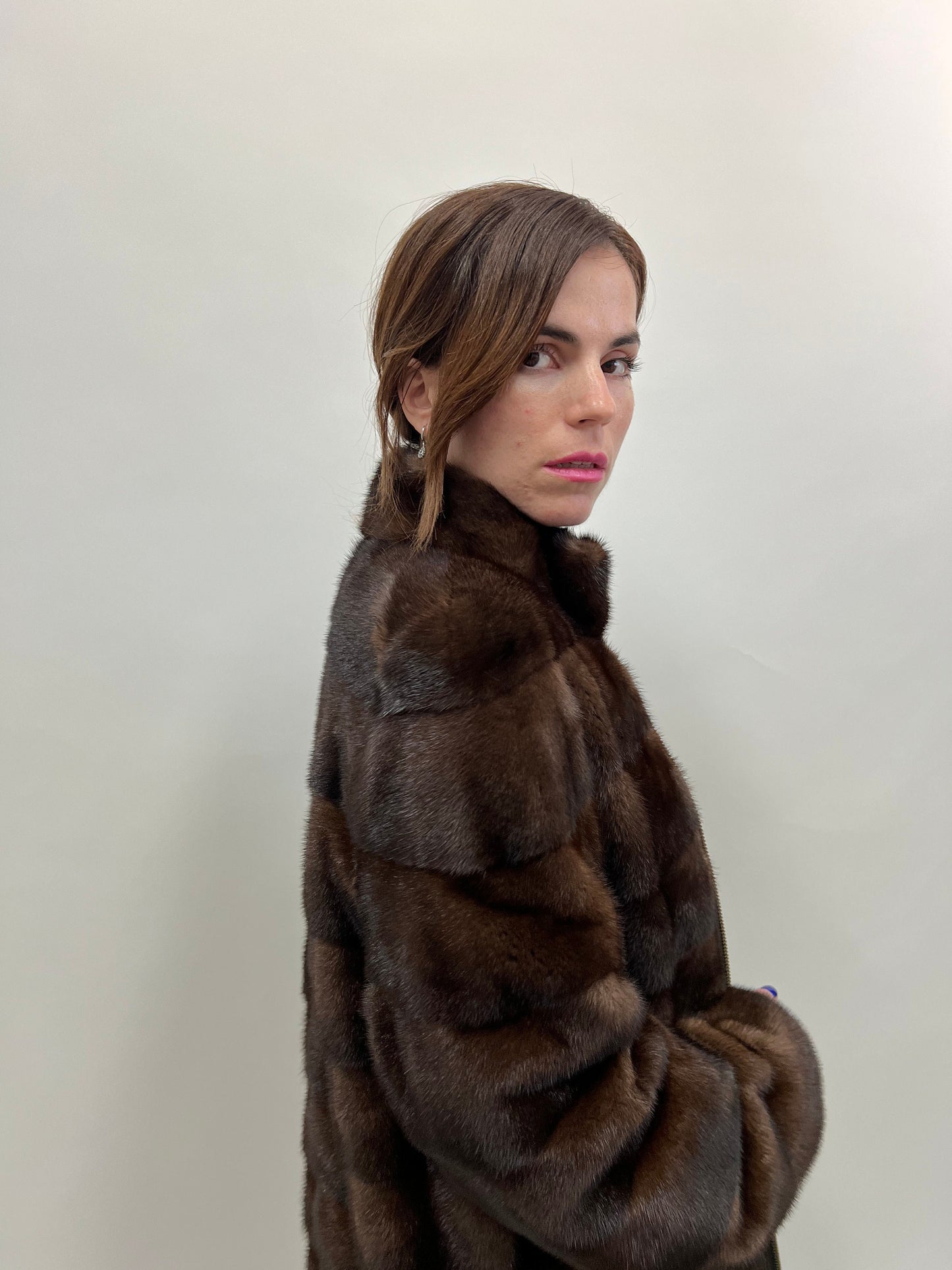 Brown Mink Fur Coat: Saga Male Pelts, Zipped Modern Design