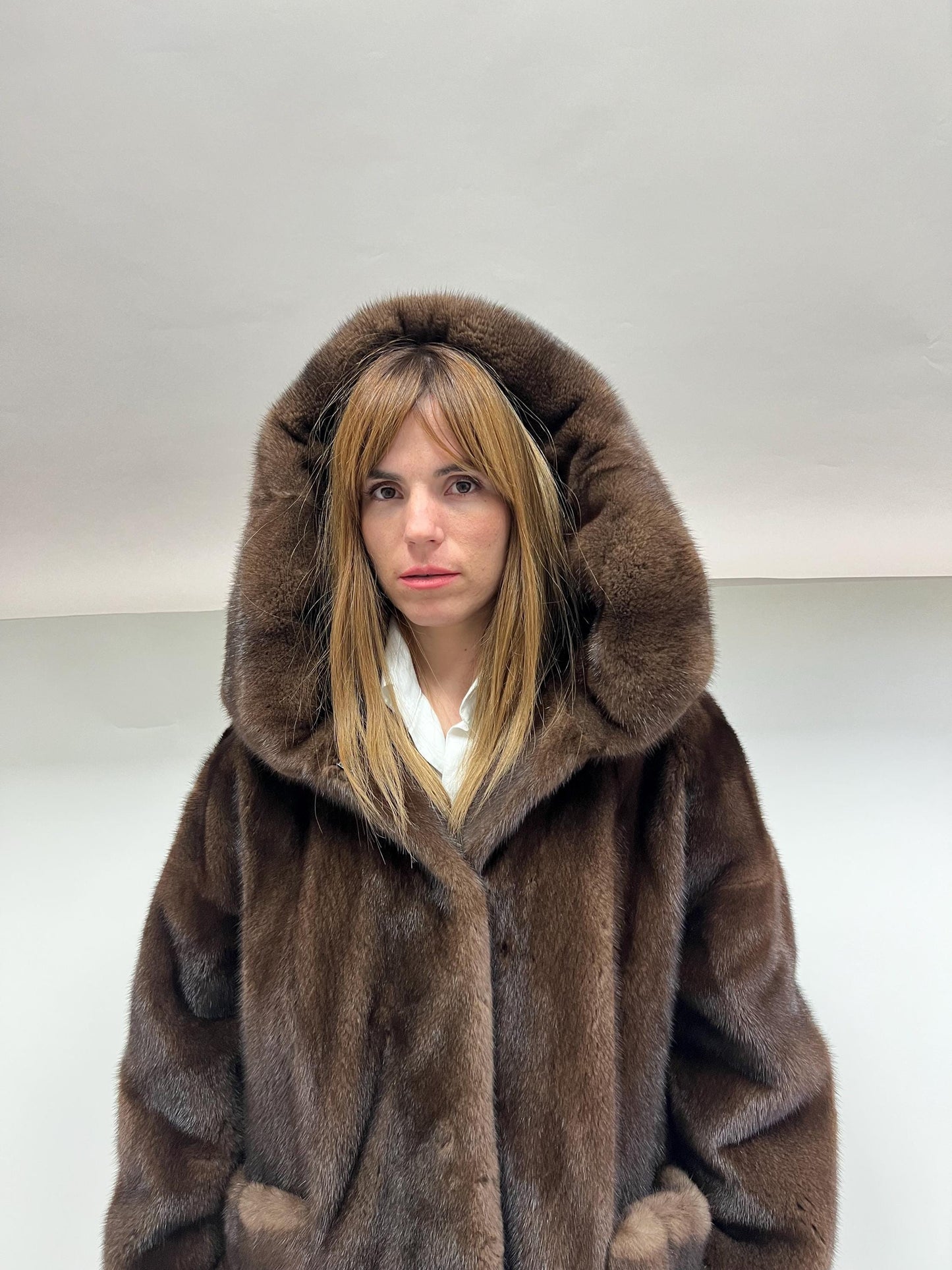 Real Brown Mink Hooded Jacket - Saga Demi Buff Fur