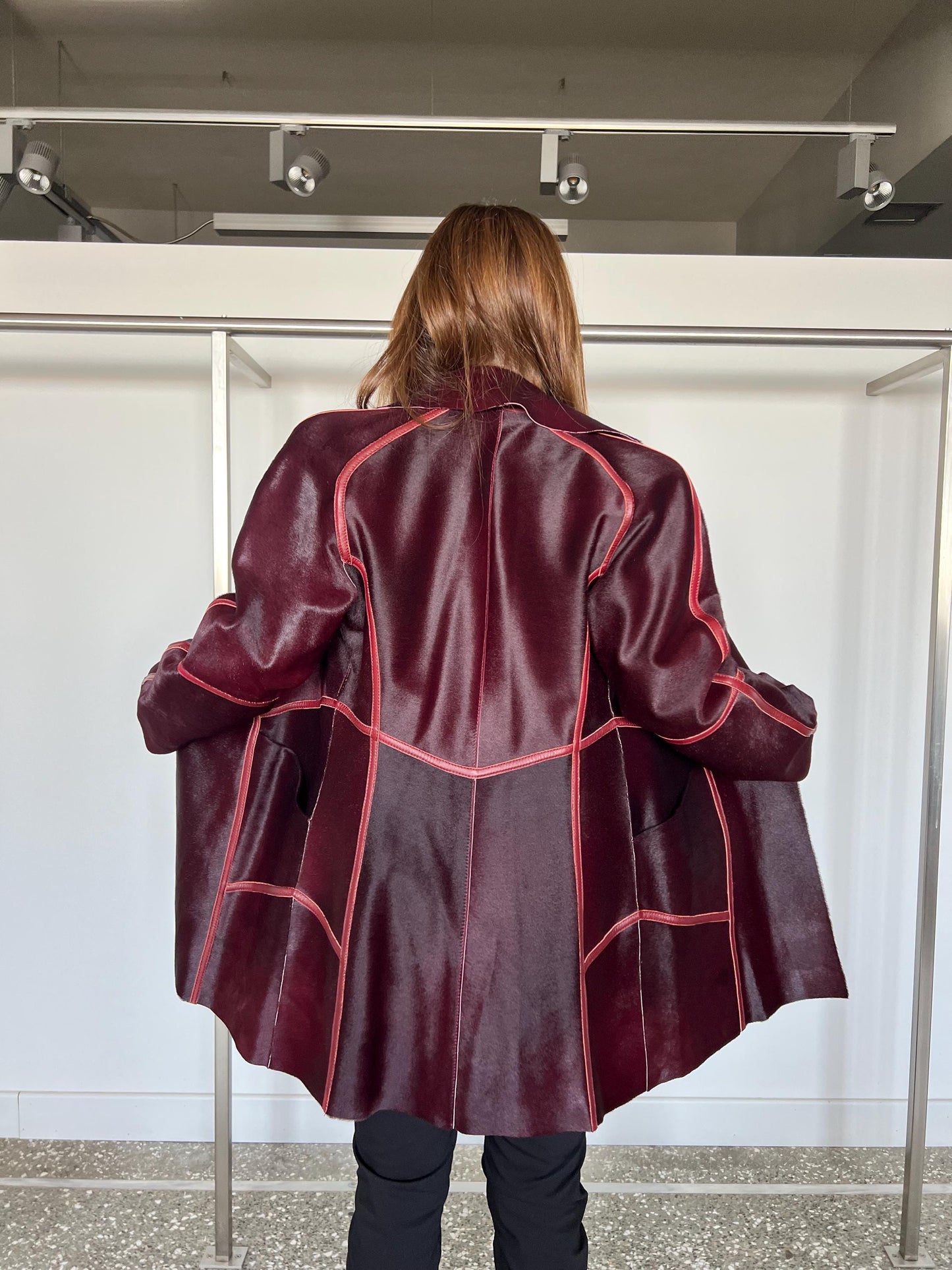 Burgundy Pony Hair Leather Coat - Handmade Calf Hide