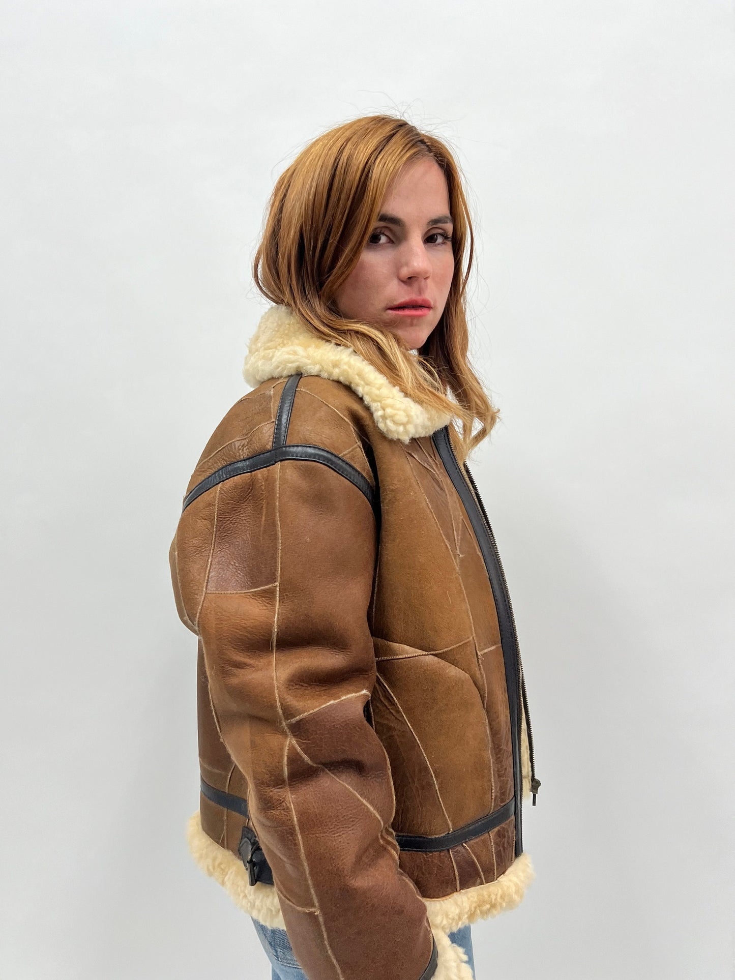 Handmade Shearling Sheepskin Jacket: Leather Trim, Modern Luxury