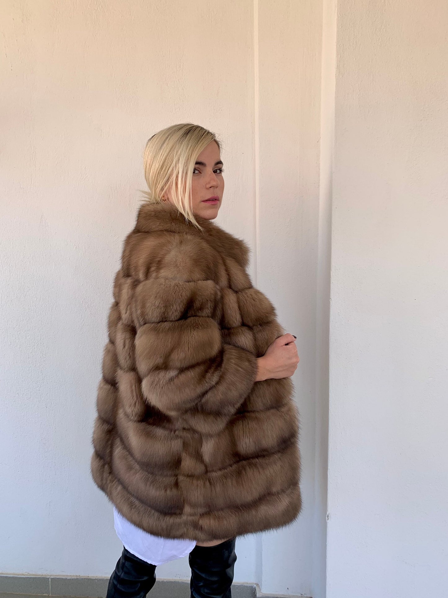 Real Sable Fur Jacket: Tortora Suede Front, Cashmere Lining