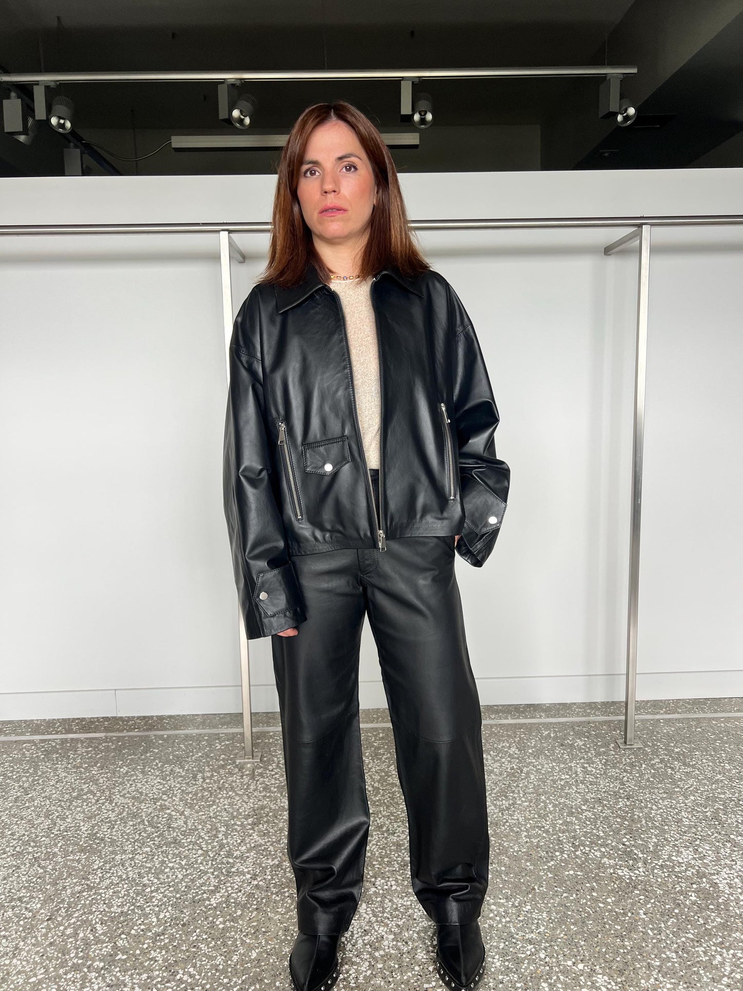 Black Nappa Lamb Leather Trousers: Handmade Zip Up Pants