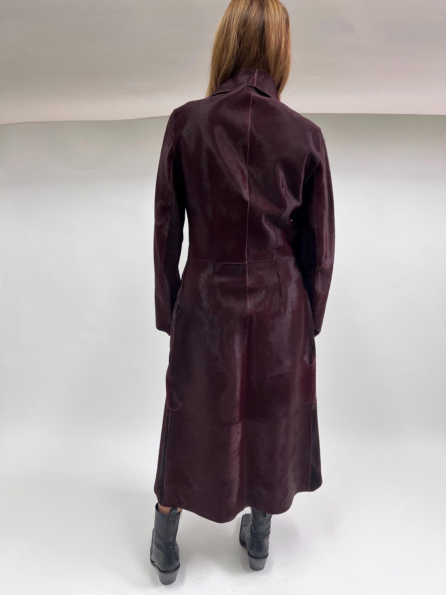 Burgundy Hair-On Leather Coat: Handmade Cavallino Calf Jacket