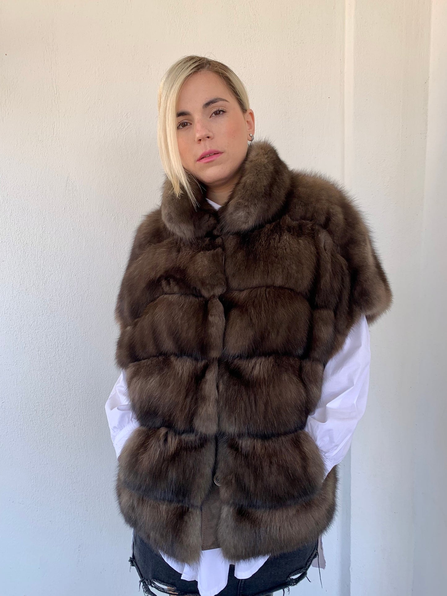 Barguzinsky Sable Fur Jacket: Brown Leather Trim, Cashmere Lined