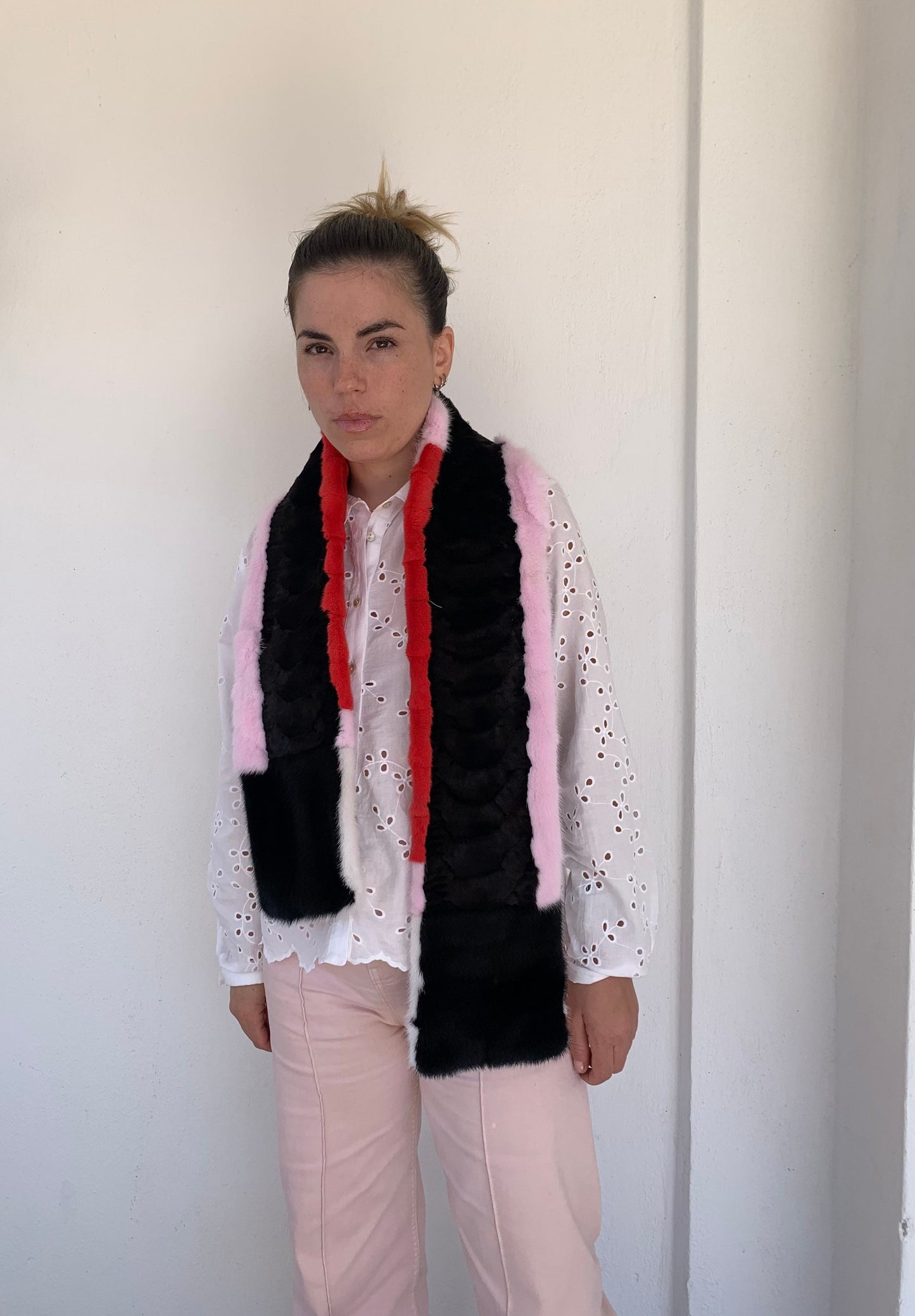 Multicolored Mink Fur Scarf: Genuine Long Fur Stole
