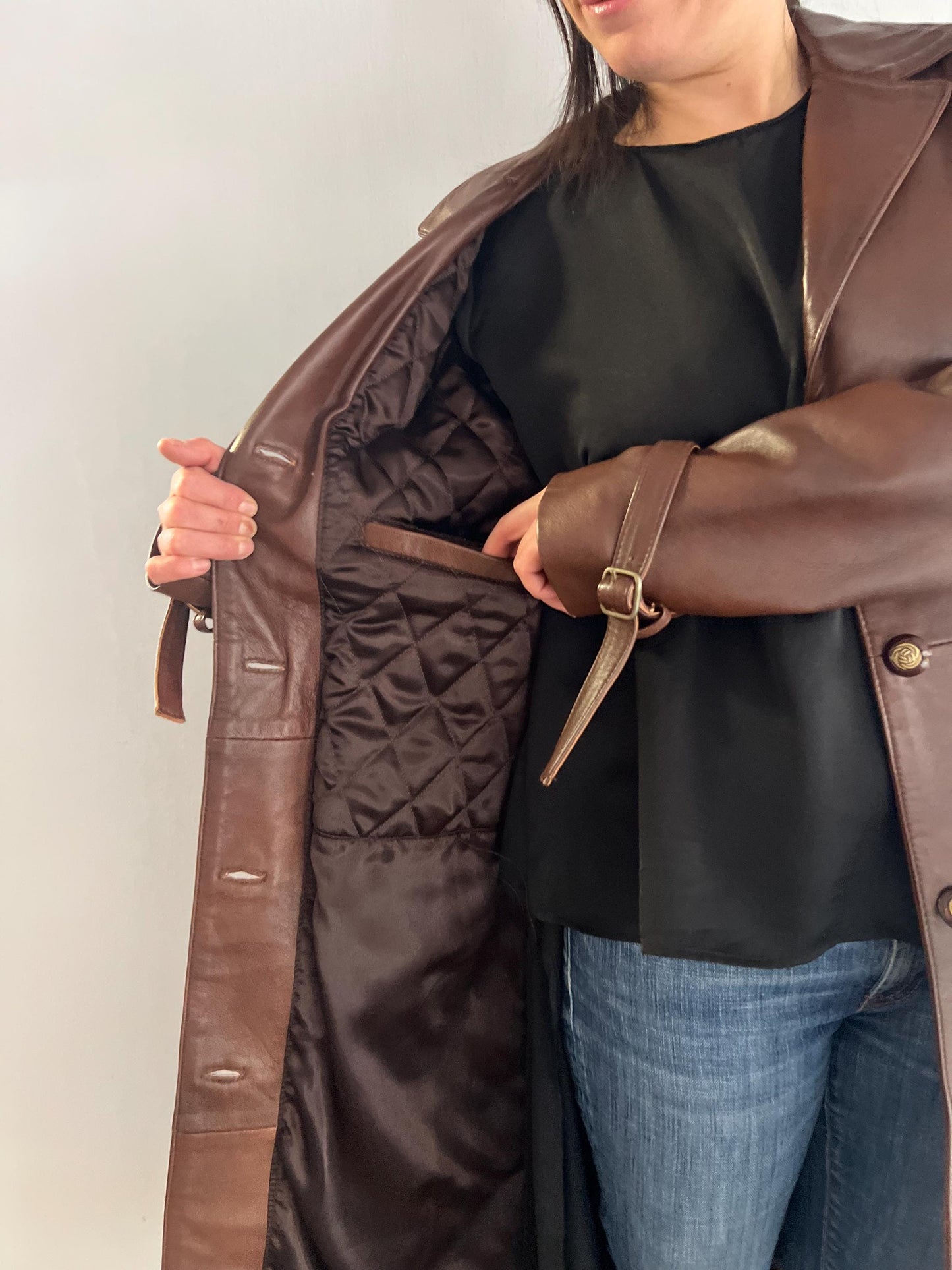 Nappa Tobacco Brown Lamb Leather Coat - Handmade in Greece