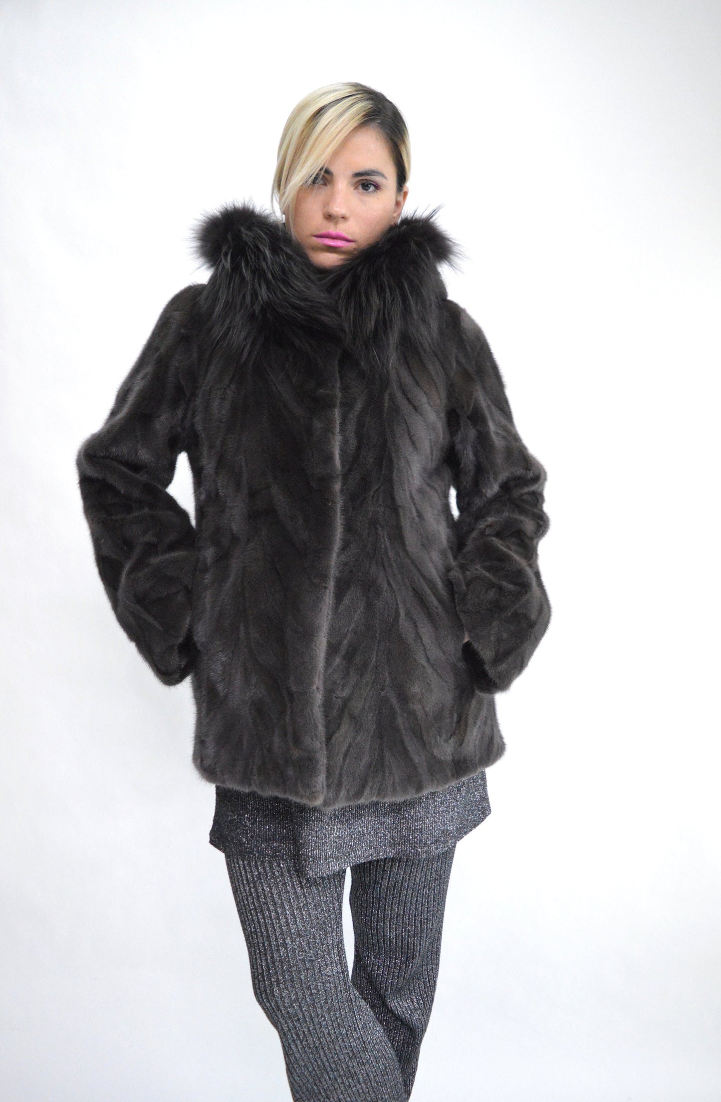 Hooded Mink Fur Coat: Genuine Fox Trim, Luxury Winter Jacket