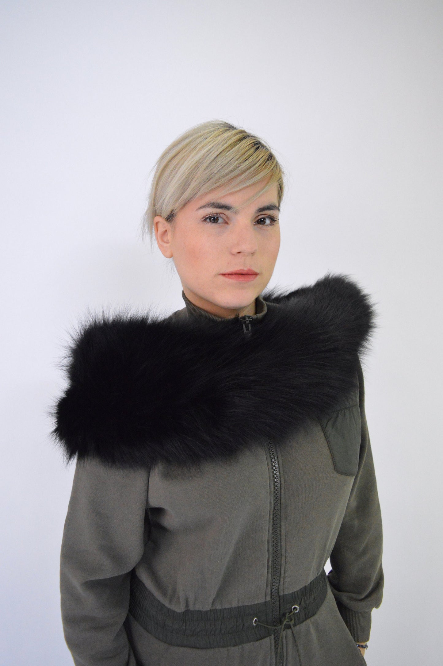 Real Fox Fur Black Collar: Luxury Neck Warmer Stole