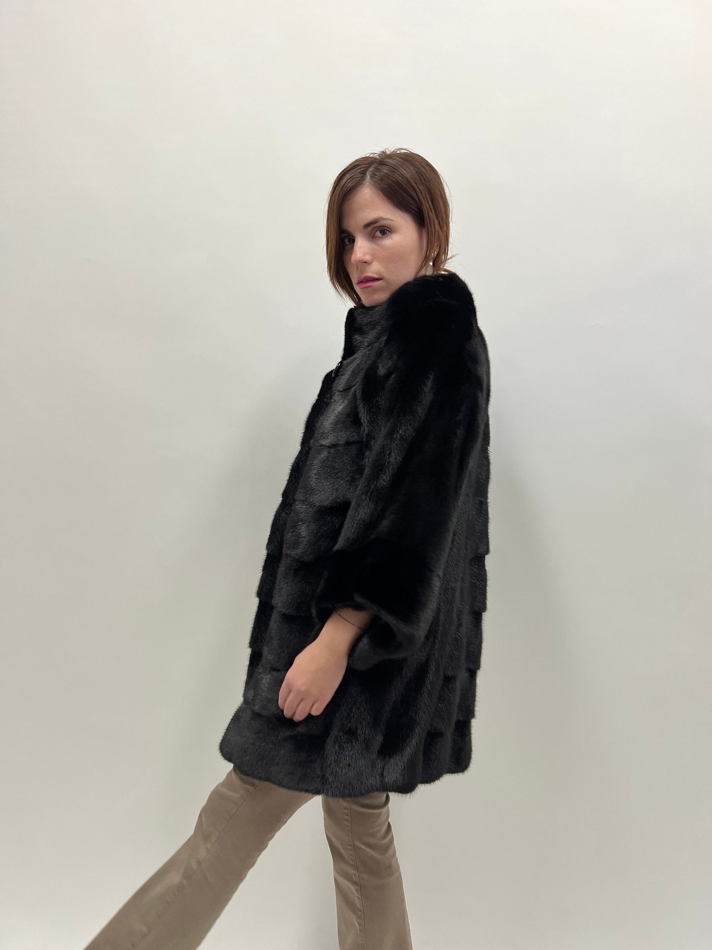 Saga Mink Fur Coat: Black Horizontal Collar Jacket