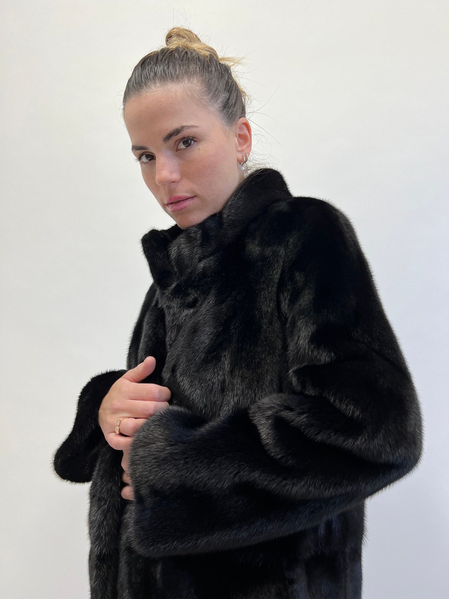 Black Mink Fur Coat: Saga Furs, Stand Up Collar