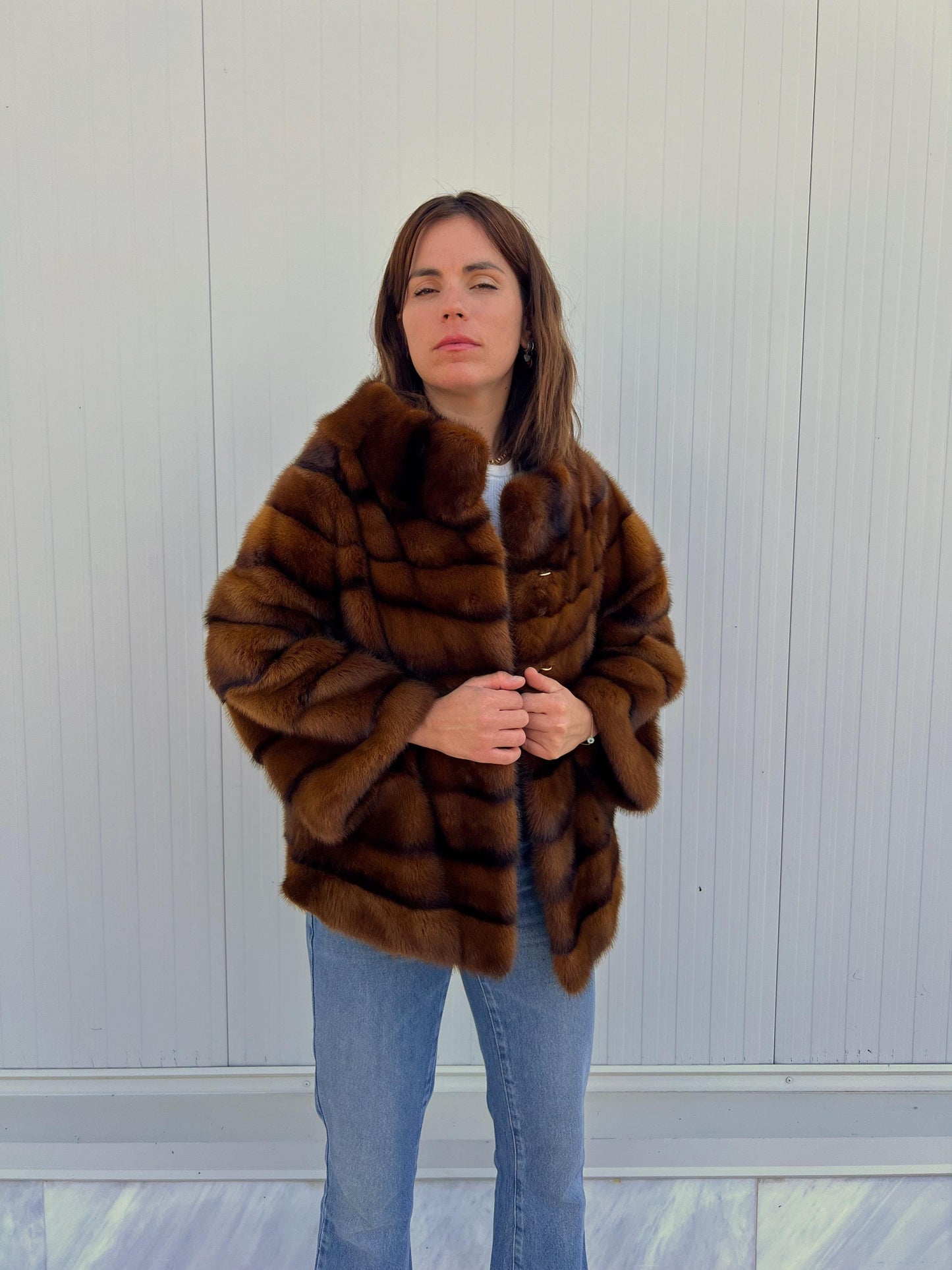 Golden Mink Fur Coat: Saga Lavish Full Skin Jacket, Size Medium