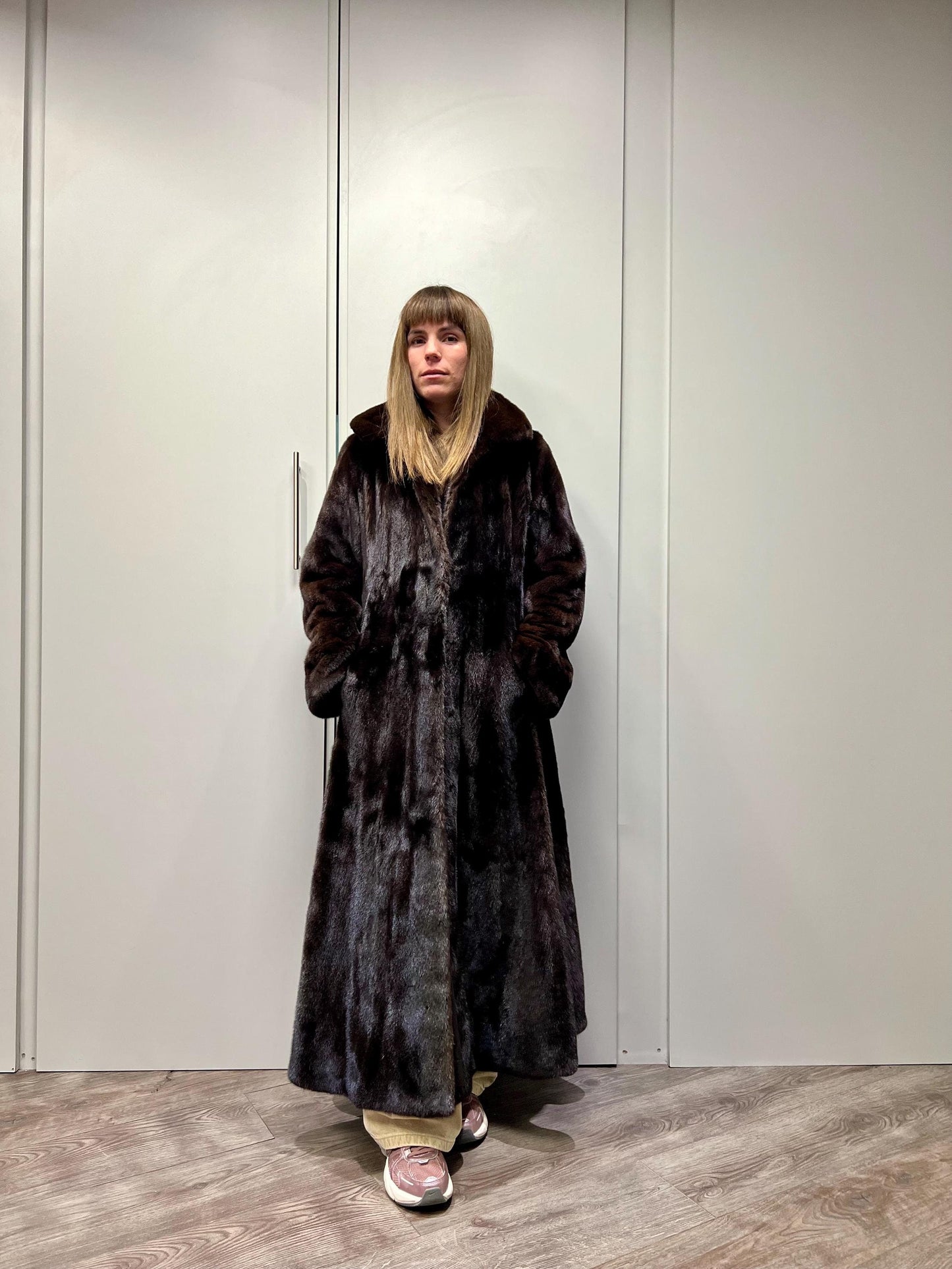 Handmade Mahogany Mink Fur Long Coat: Godet Style, Luxury Gift