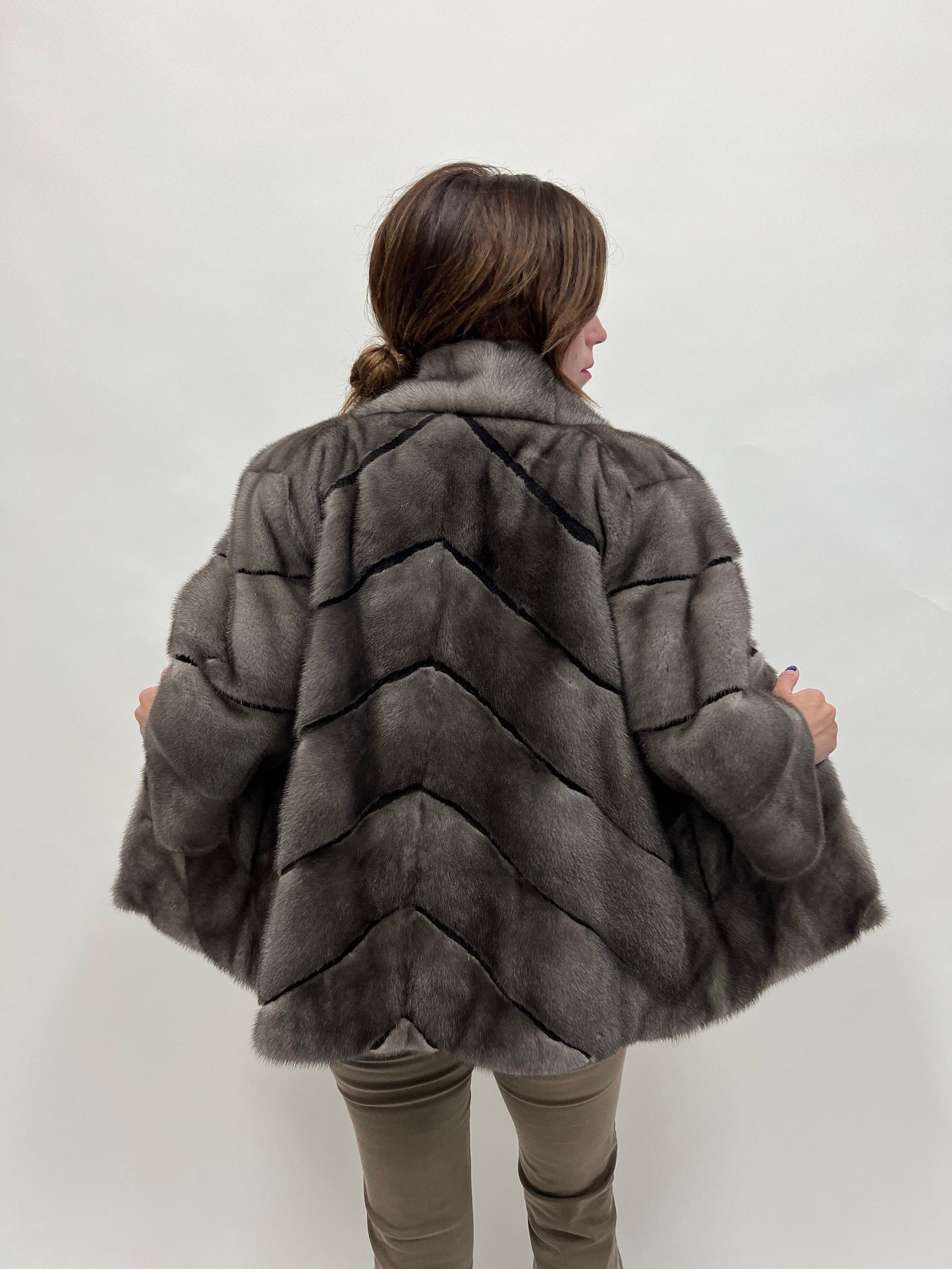 Blue Iris Mink Fur Coat with Sheared Black Stripes
