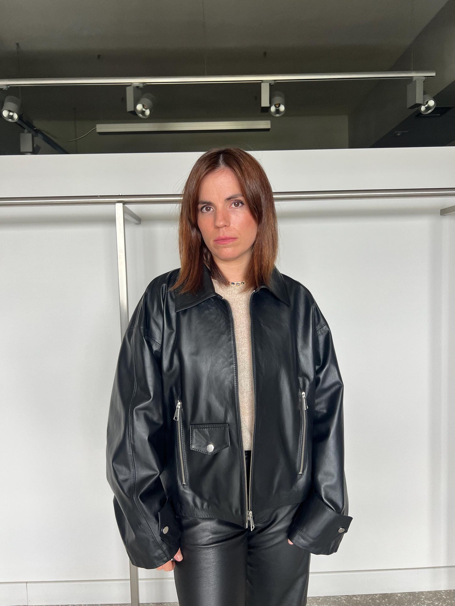 Handmade Black Nappa Leather Jacket: Boxy Zip Up Blazer