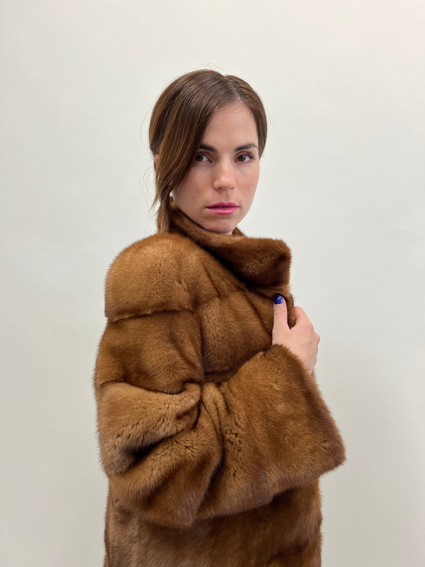 Golden Mink Fur Coat: Saga Lavish Full Skin Jacket, Size Medium