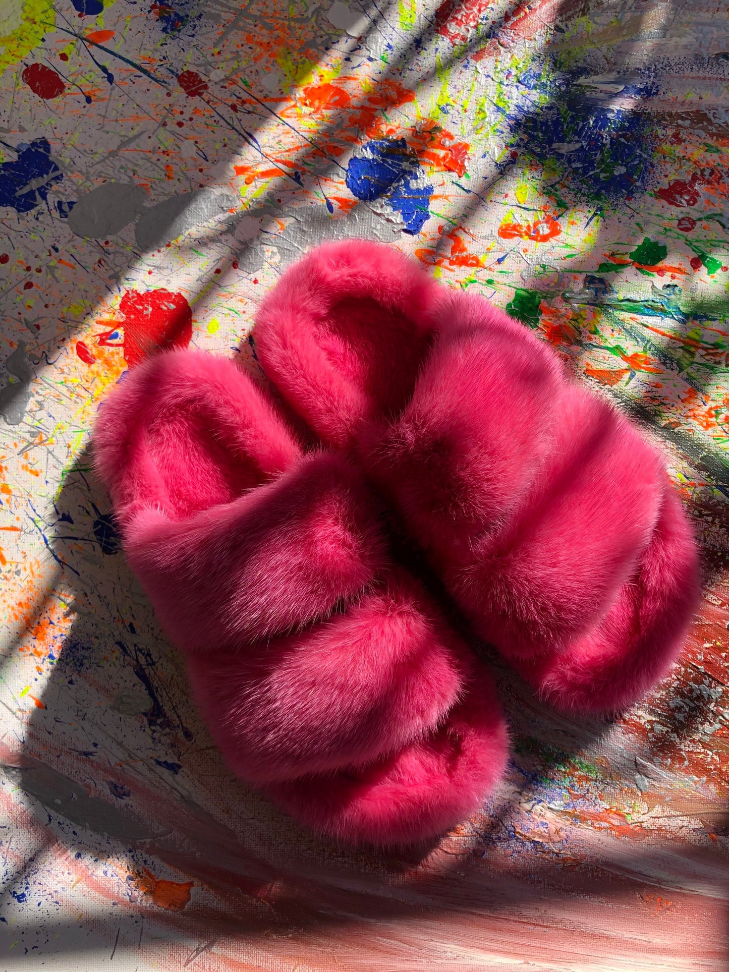 Red Mink Fur Slides: Luxury Fur Slippers with PVC Sole