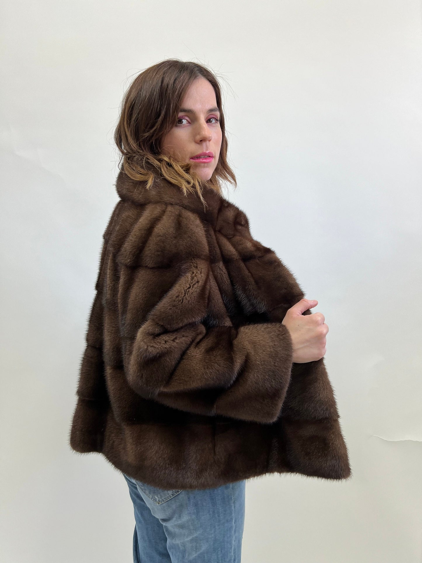 Brown Mink Fur Jacket: Handmade Saga Mink Coat
