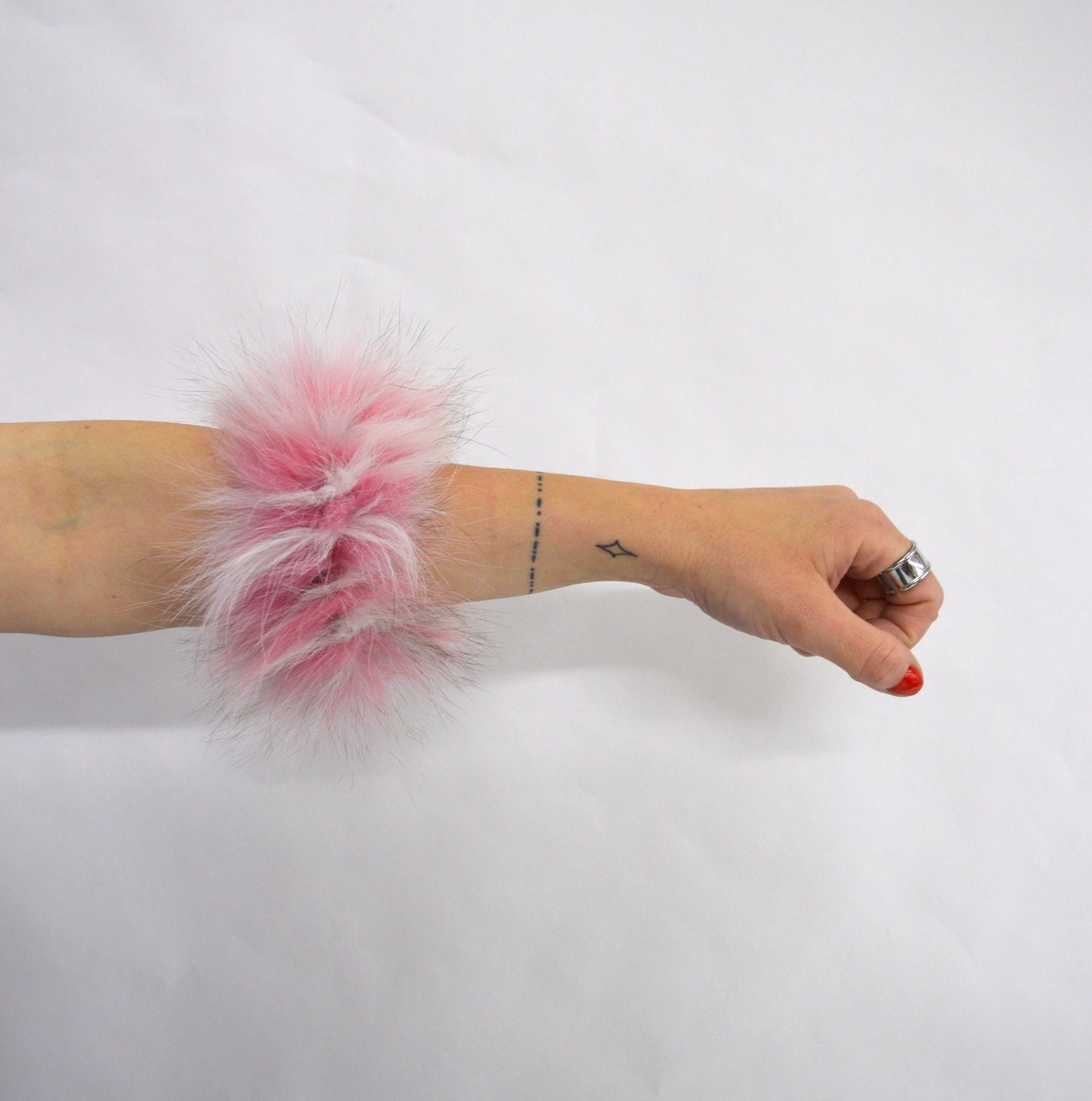 Real Fox Fur Scrunchie: Two-Tone Pastel Pink & White Fur Cuff