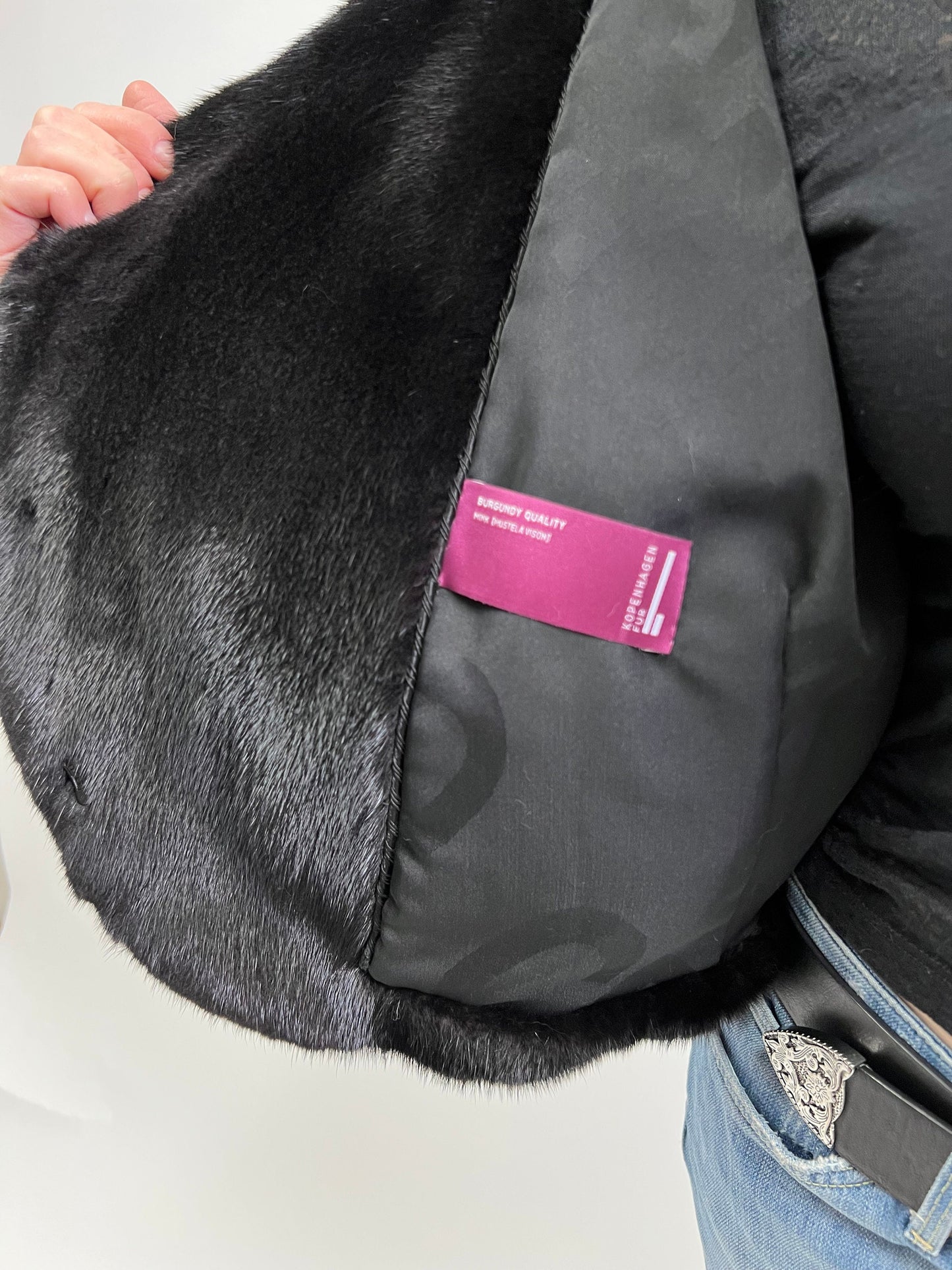 Mink Fur Bolero Jacket: Black Collared Copenhagen Fur, Size Small