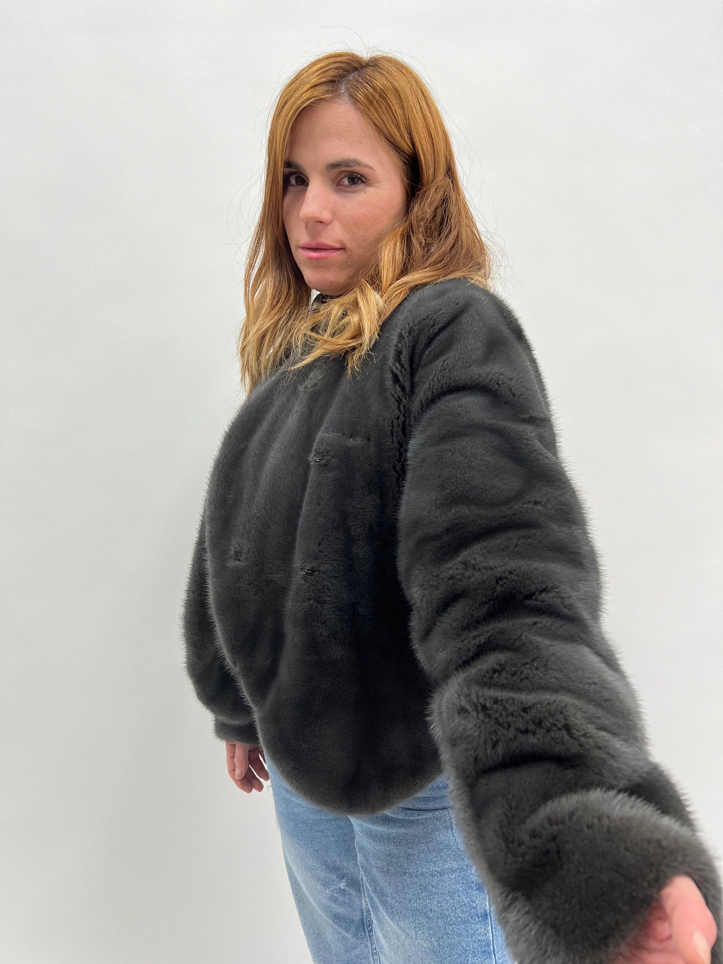 Graphite Mink Fur Bolero Jacket - Collarless Gray Luxury Fur