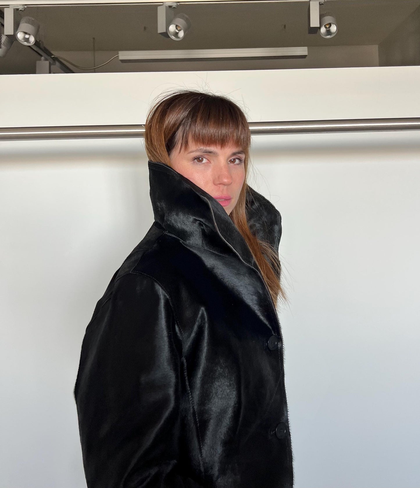 Genuine Hair-On Leather Jacket: Black Calf Fur Coat, Handmade in Greece