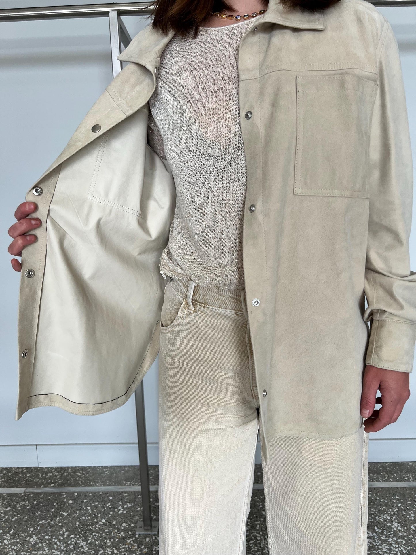 Handmade Beige Suede Lamb Leather Overshirt - Greek Design