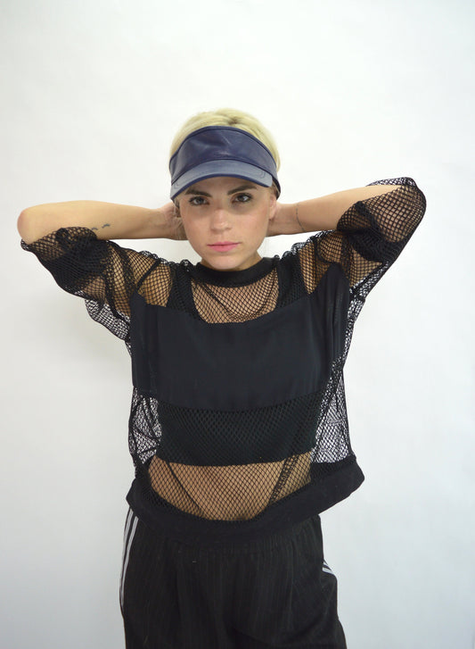 Genuine Leather Visor: Black Tennis Hat, Adjustable Jockey Cap