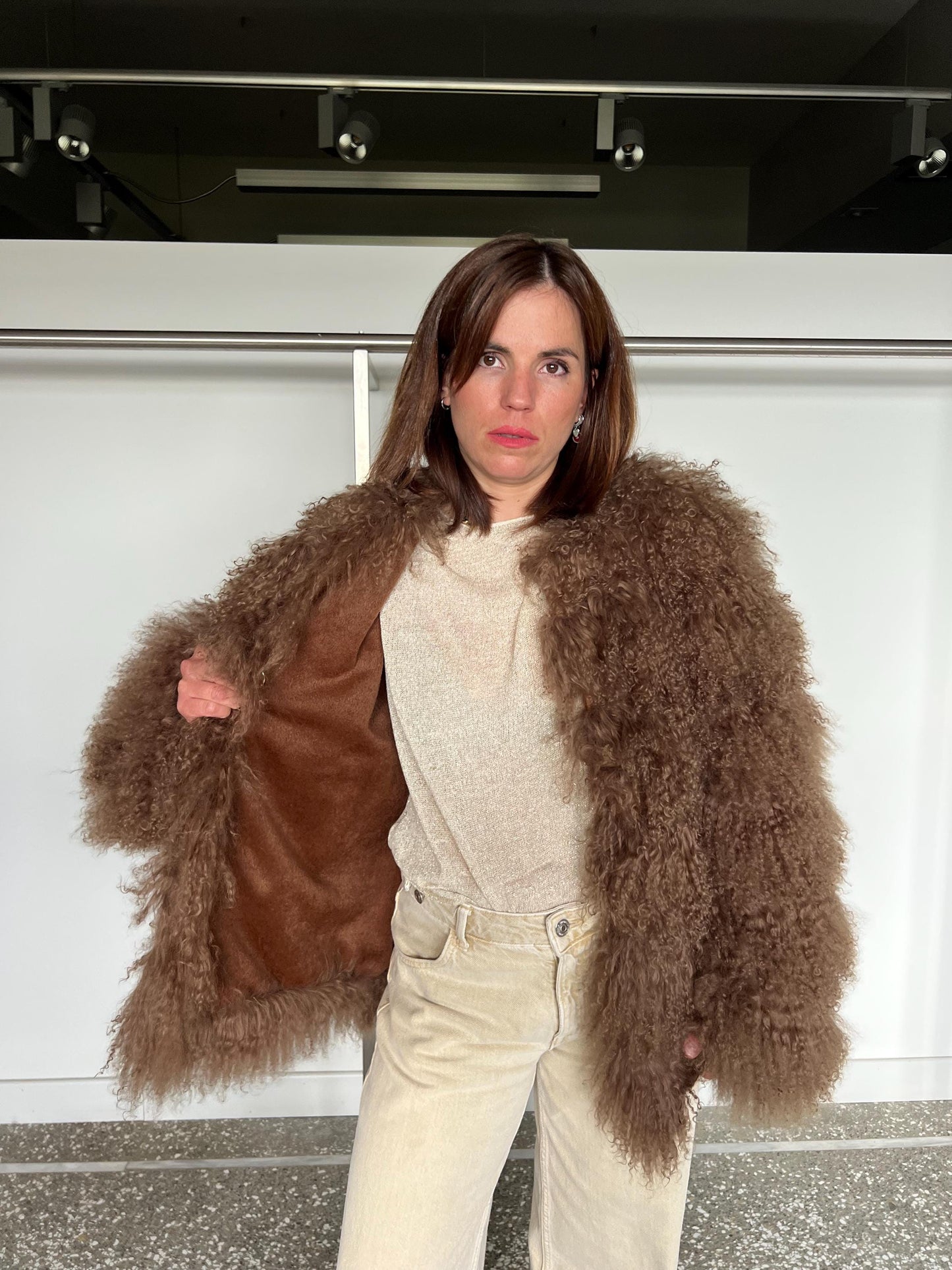 Handmade Chocolate Mongolian Lamb Fur Jacket: Soft Fluffy Brown